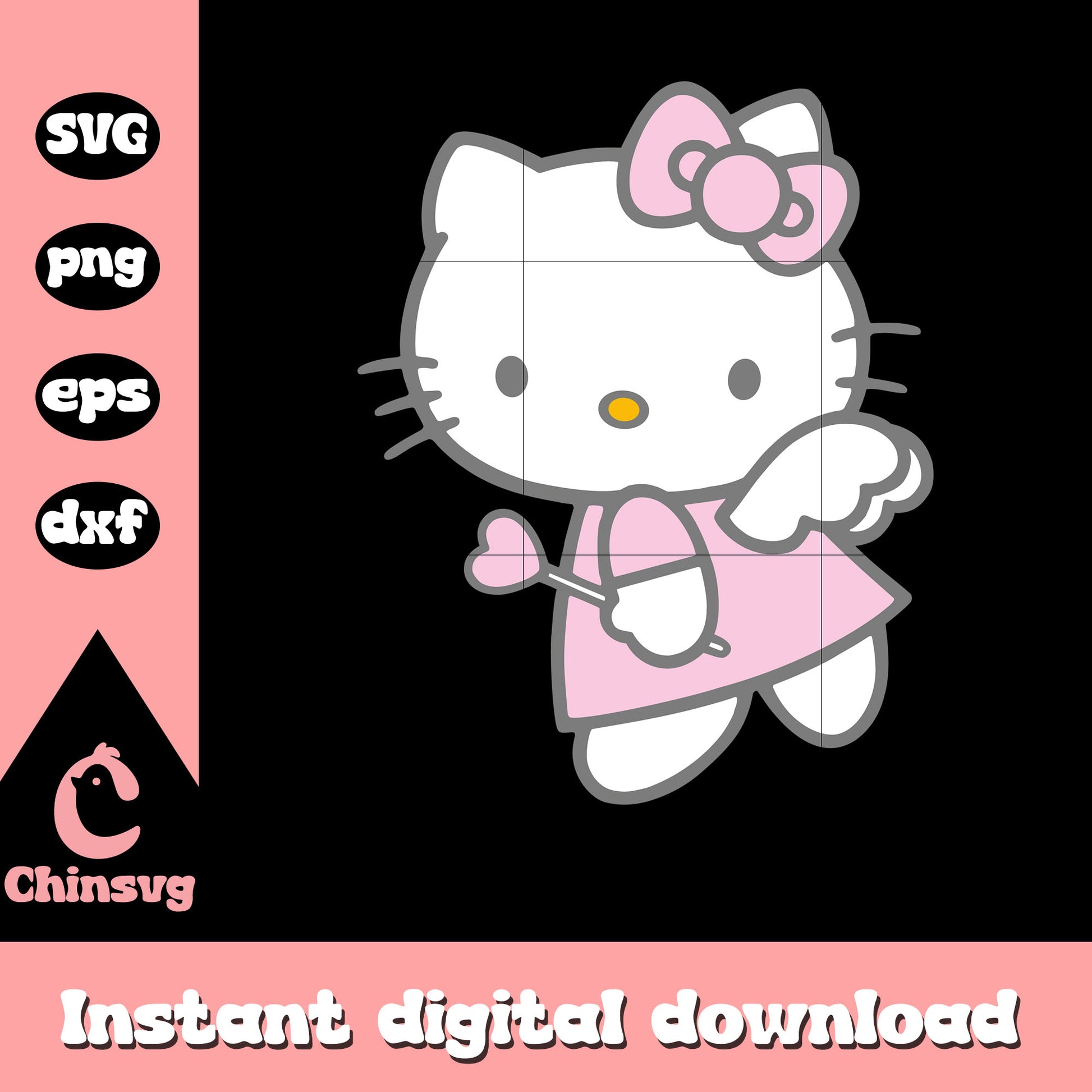 Pink bow tie hello kitty angel love svg, pink hello kitty svg