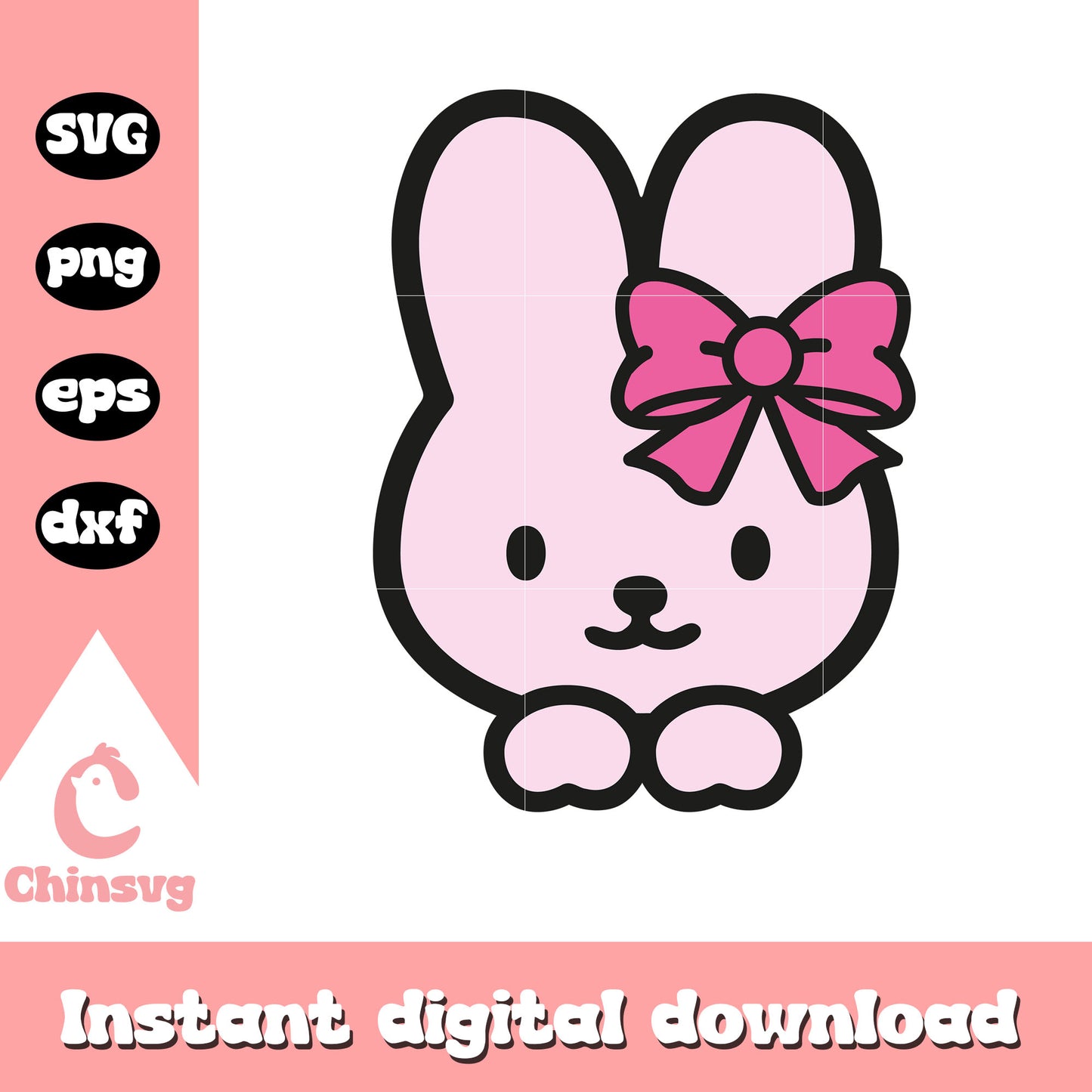 Pink bunny of hello kitty head svg design, hello kitty bunny friend​ svg