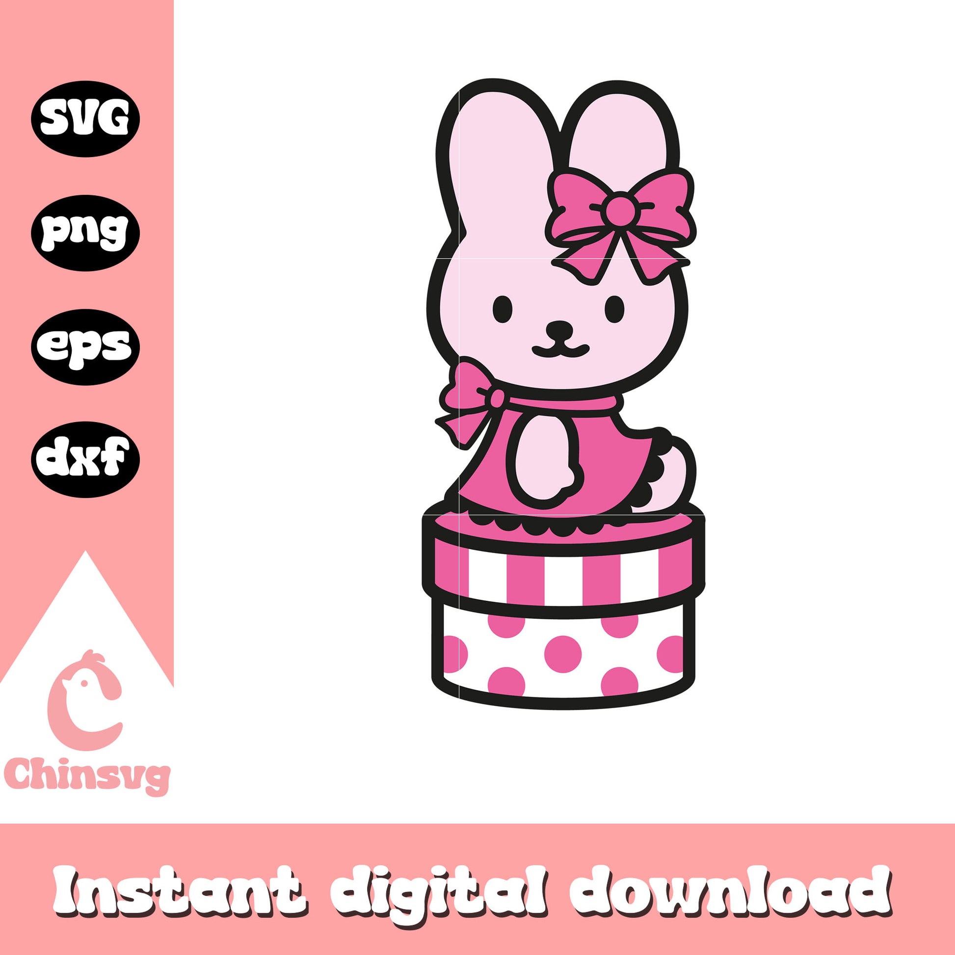 Pink bunny of hello kitty svg, hello kitty bunny friend​ svg