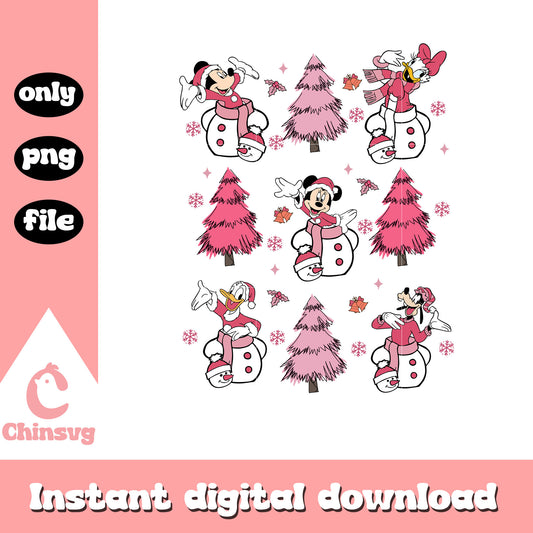 Pink christmas tree mickey friends snowman png, disney christmas png