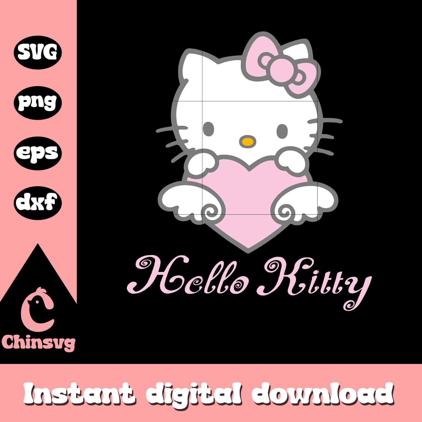 Pink cupid hello kitty cat svg file, pink hello kitty svg, kitty cat svg