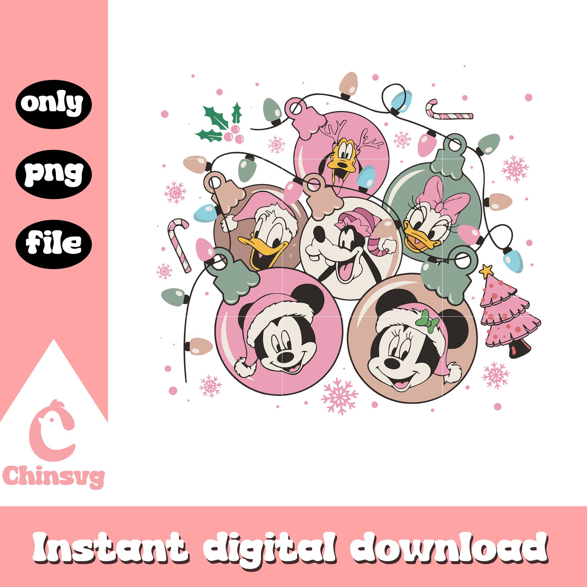 Pink disney mickey christmas lights bulb png, mickey and friends christmas png