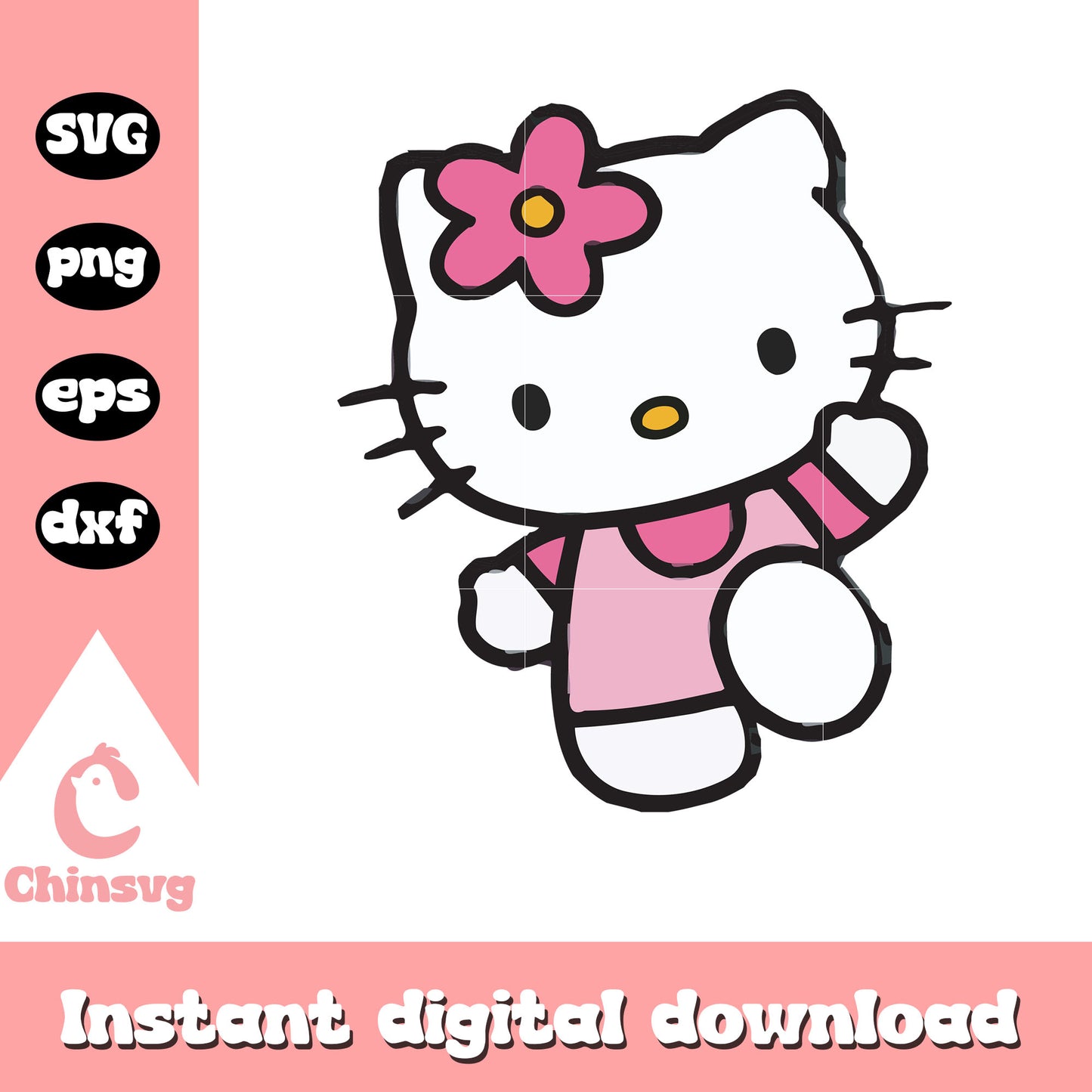 Pink flower bow tie hello kitty cartoon svg, pink hello kitty svg