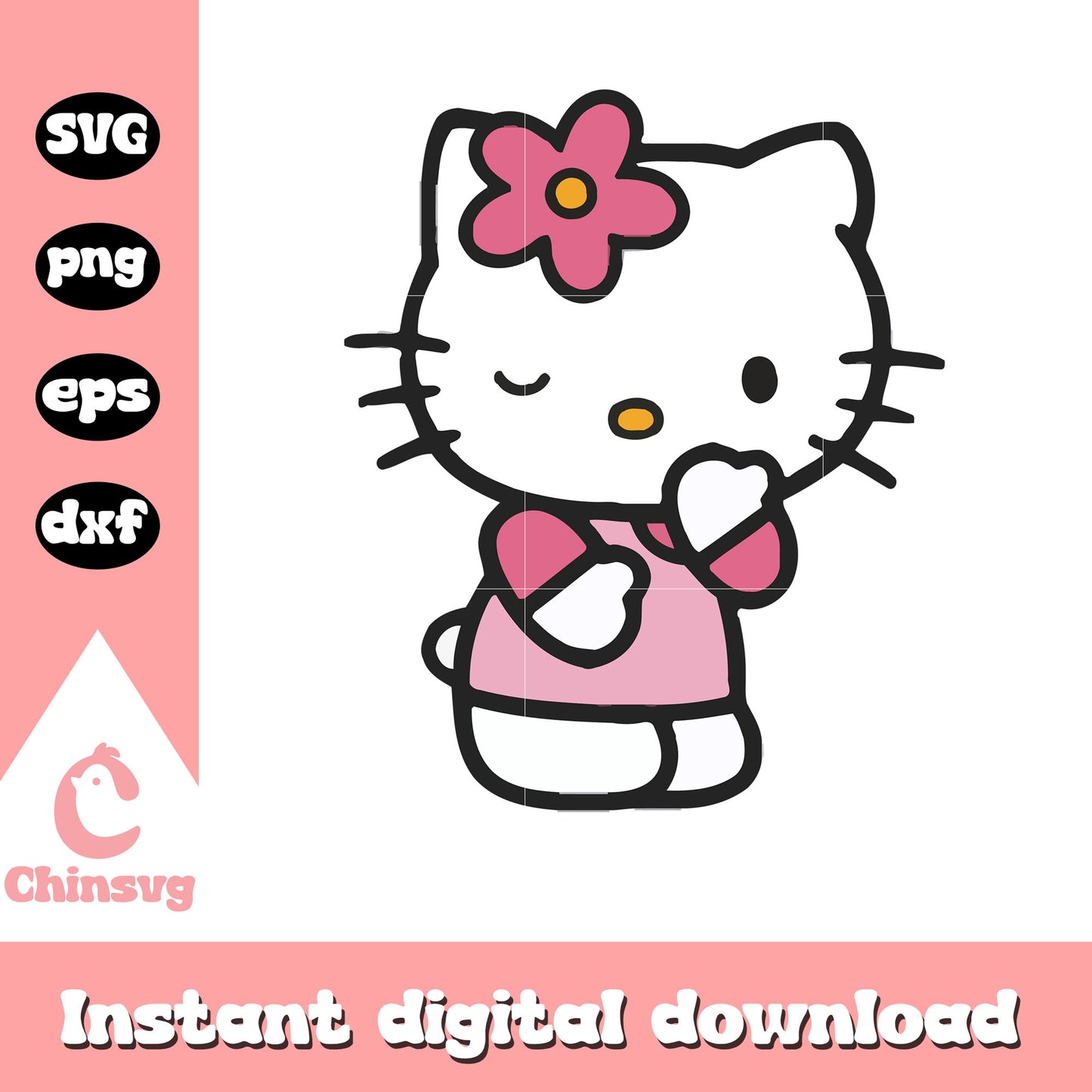 Pink flower bow tie hello kitty svg, pink hello kitty svg