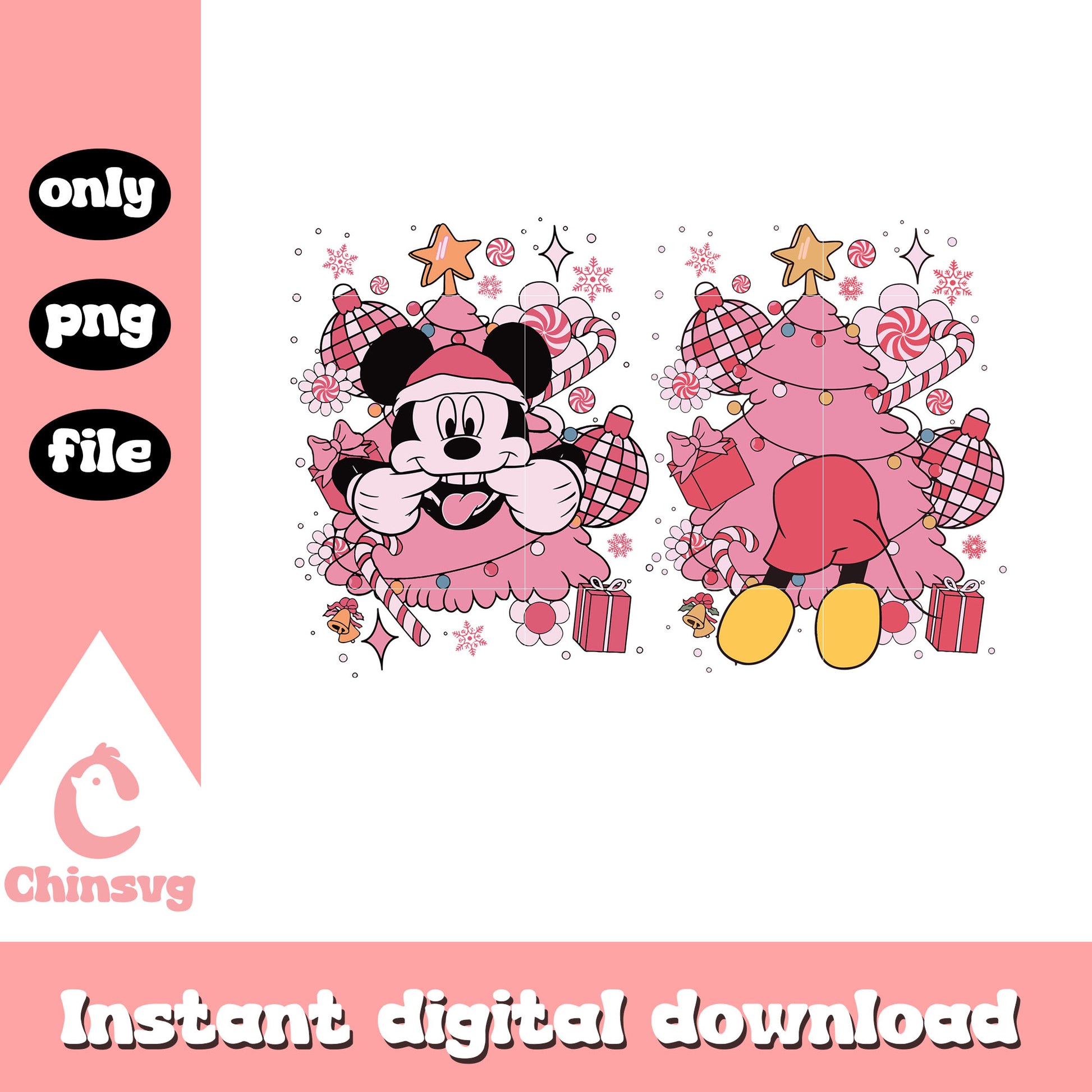 Pink funny mickey wreath christmas png, mickey merry christmas png