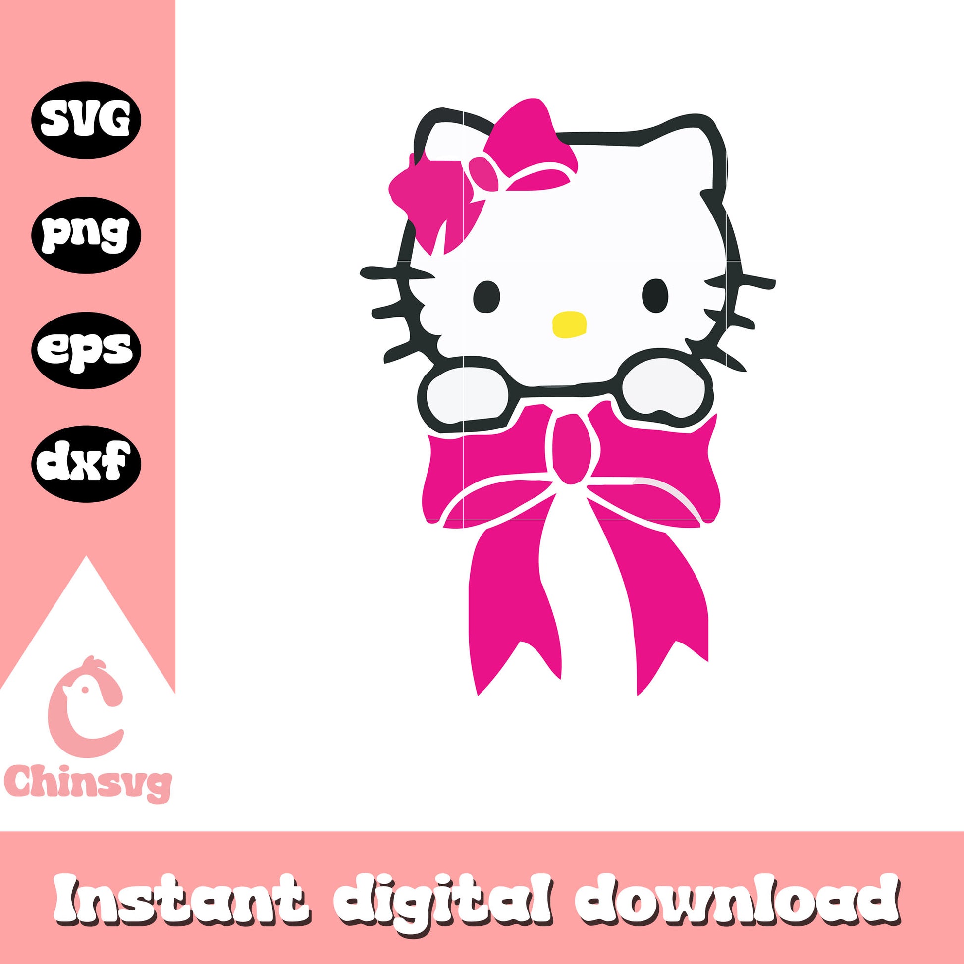 Pink hello kitty huge bow tie svg, pink hello kitty svg