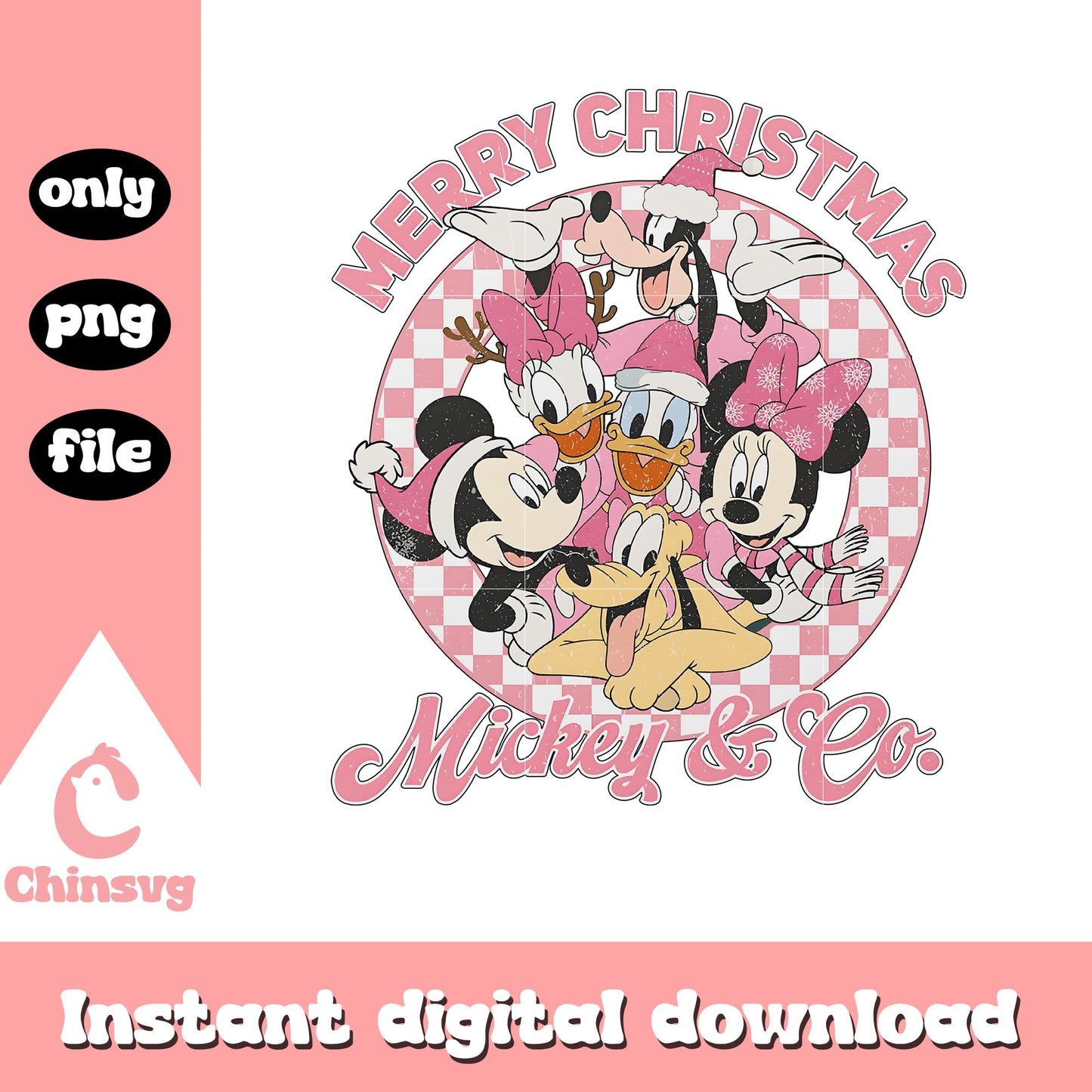 Pink merry christmas mickey and co png, christmas mickey and friends png