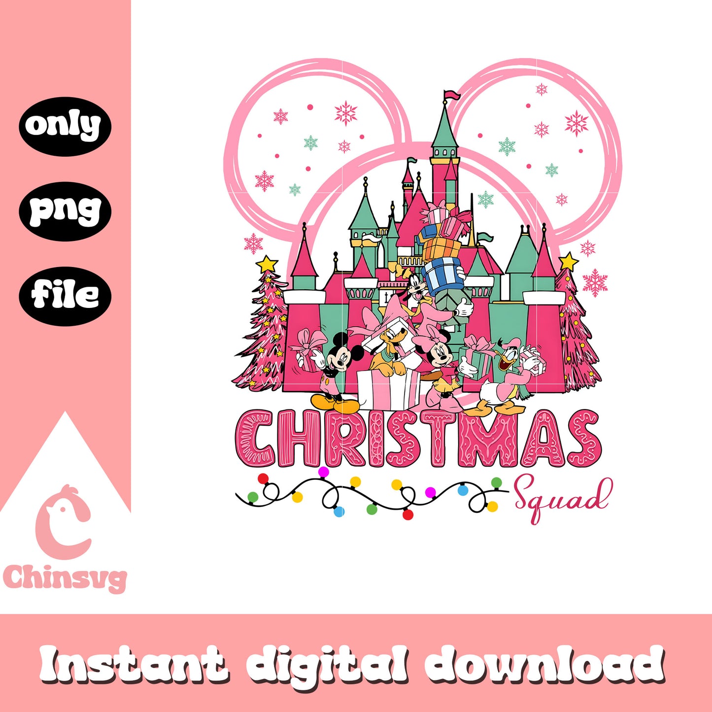 Pink mickey characters christmas squad png, mickey ears christmas png