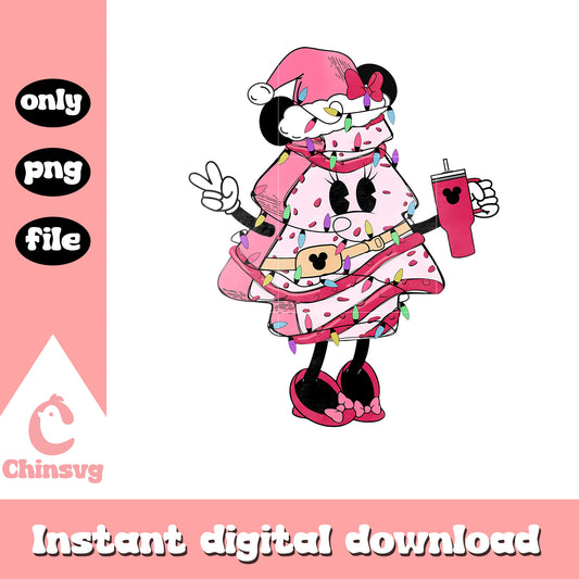 Pink minnie christmas tree cake design png, christmas tree cake png