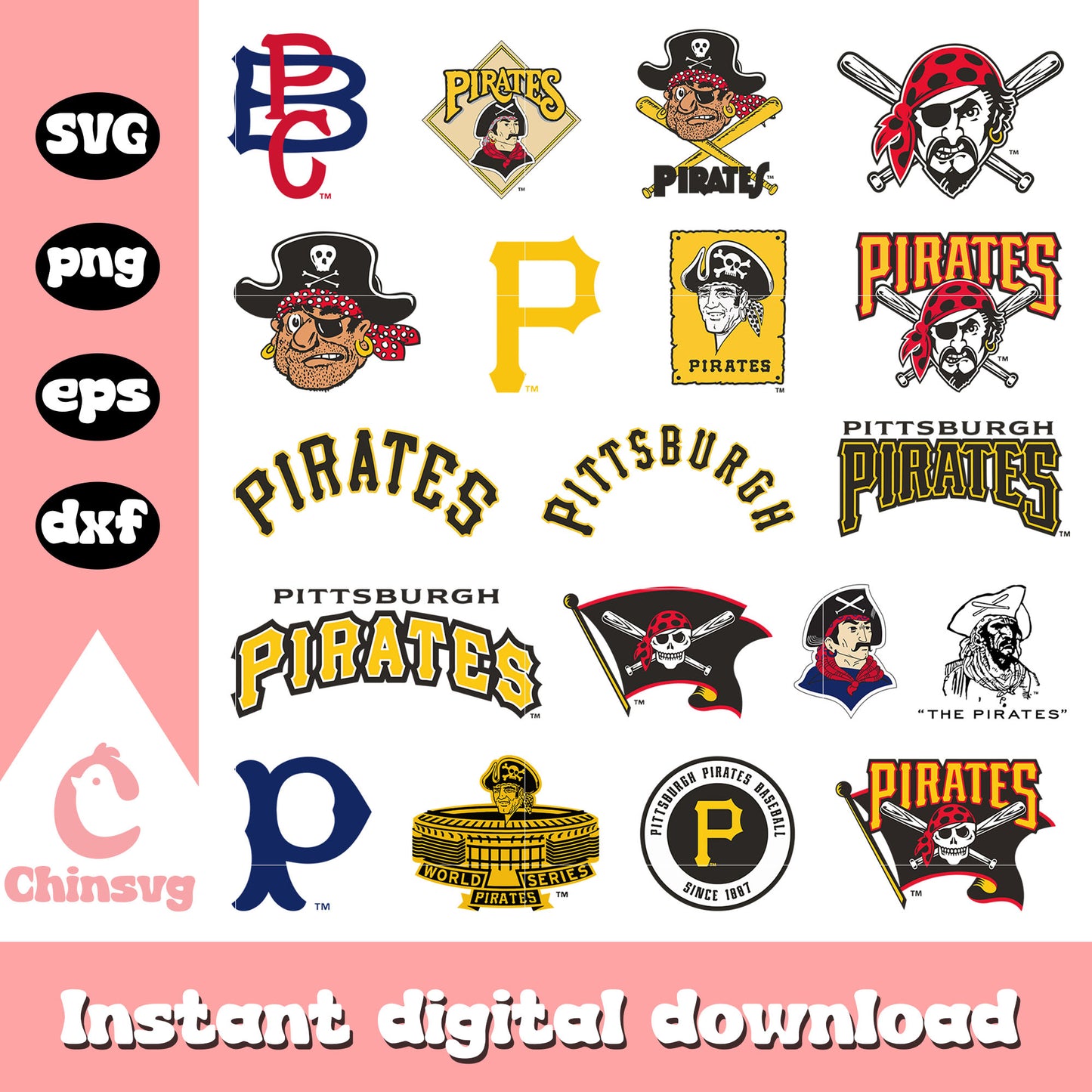 Pittsburgh pirates logo design bundle svg, pittsburgh pirates​ svg