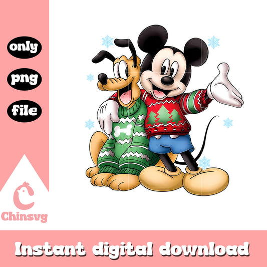 Pluto mickey in christmas design png, mickey and pluto christmas​ png