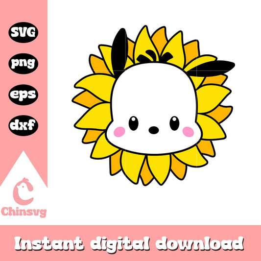 Pochacco face sunflower svg, pochacco cartoon​ svg, sanrio cartoon svg