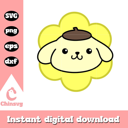 Pompompurin face flower svg, sanrio hello kitty svg, sanrio cartoon svg