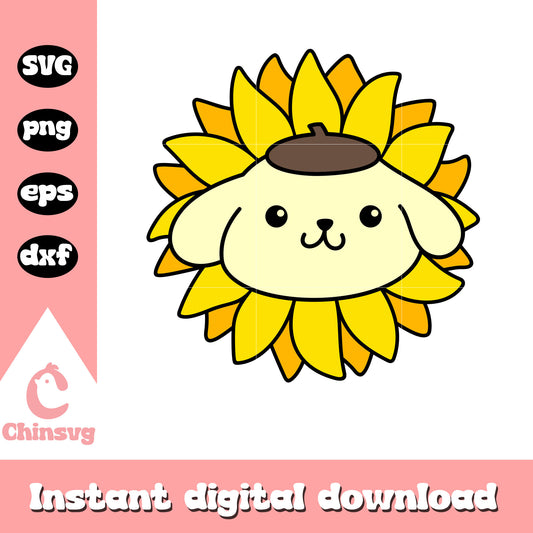 Pompompurin face sunflower svg, pompompurin​ svg, sanrio cartoon​ svg