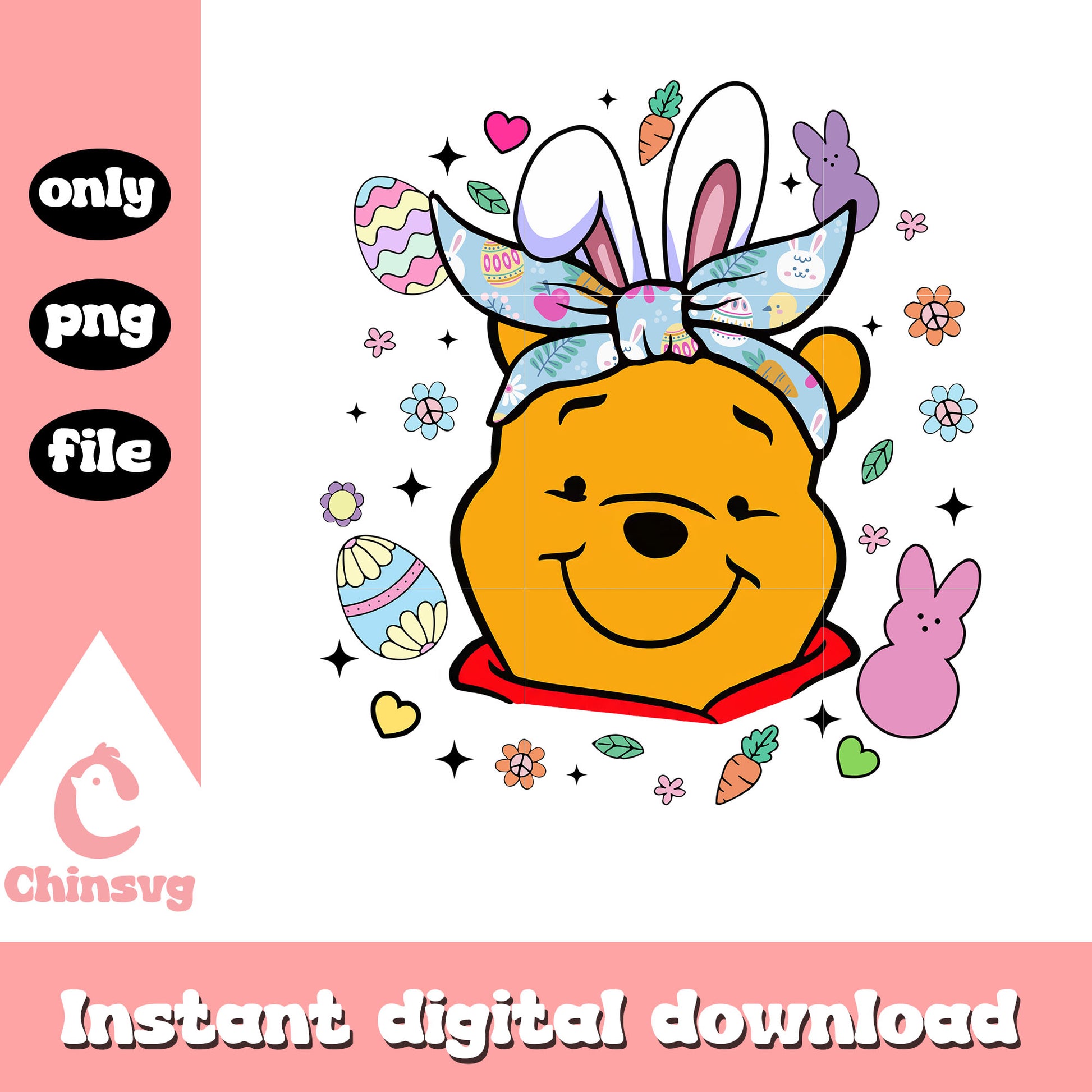 Pooh bear face easter bunny png, easter bunny png, disney png