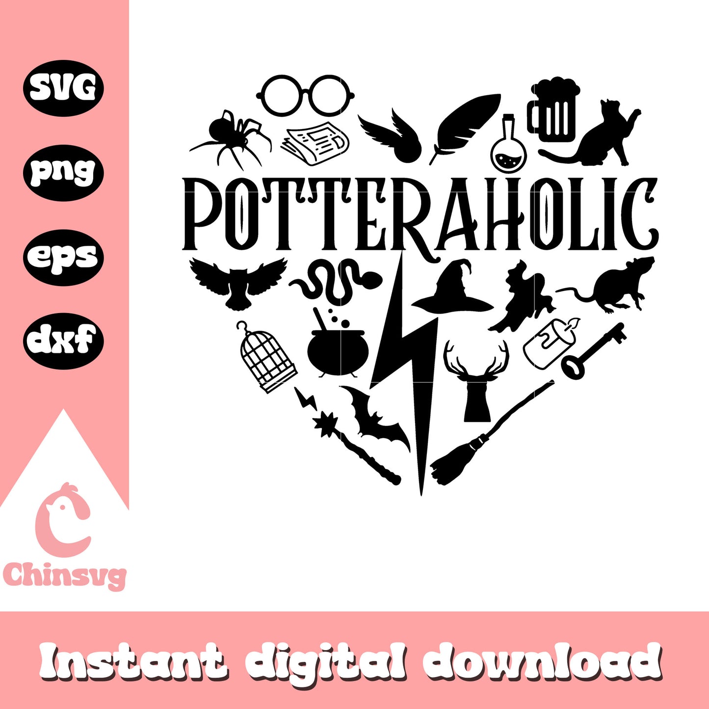 Potterholic heart shape svg, harry potter svg, movie svg