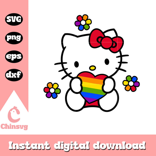 Pride heart hello kitty svg, hello kitty svg, sanrio cartoon svg