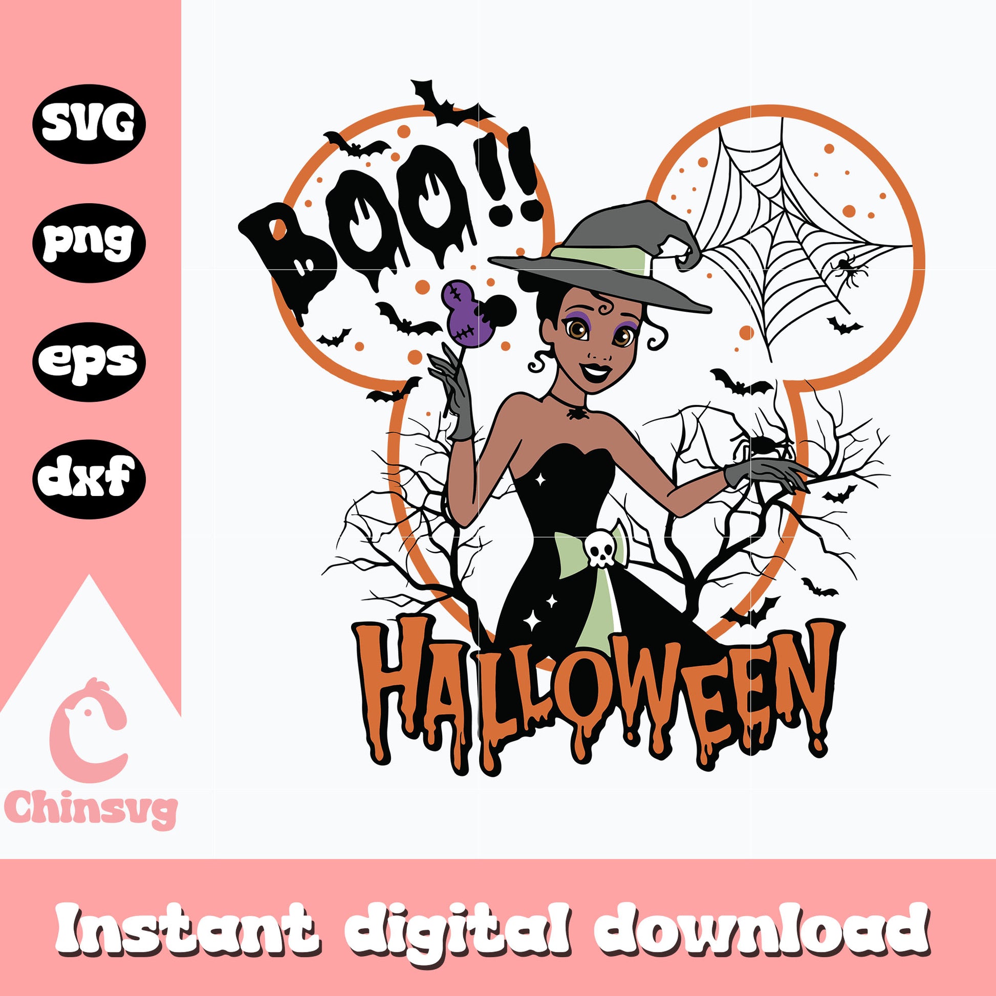 Tiana Princess Boo Halloween svg, mickey head svg, instant download