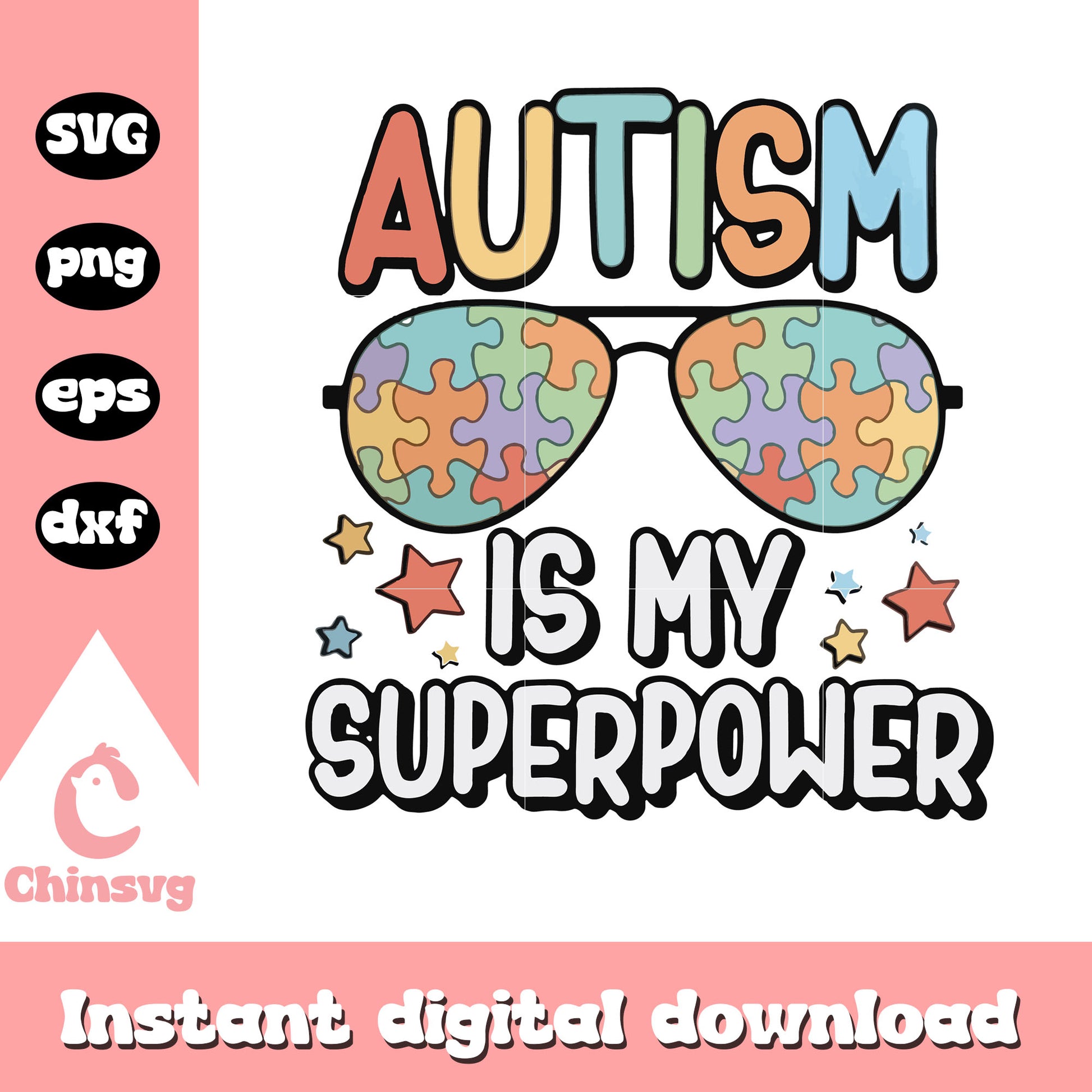 Puzzle glasses autism is my superpower svg, autism awareness day svg