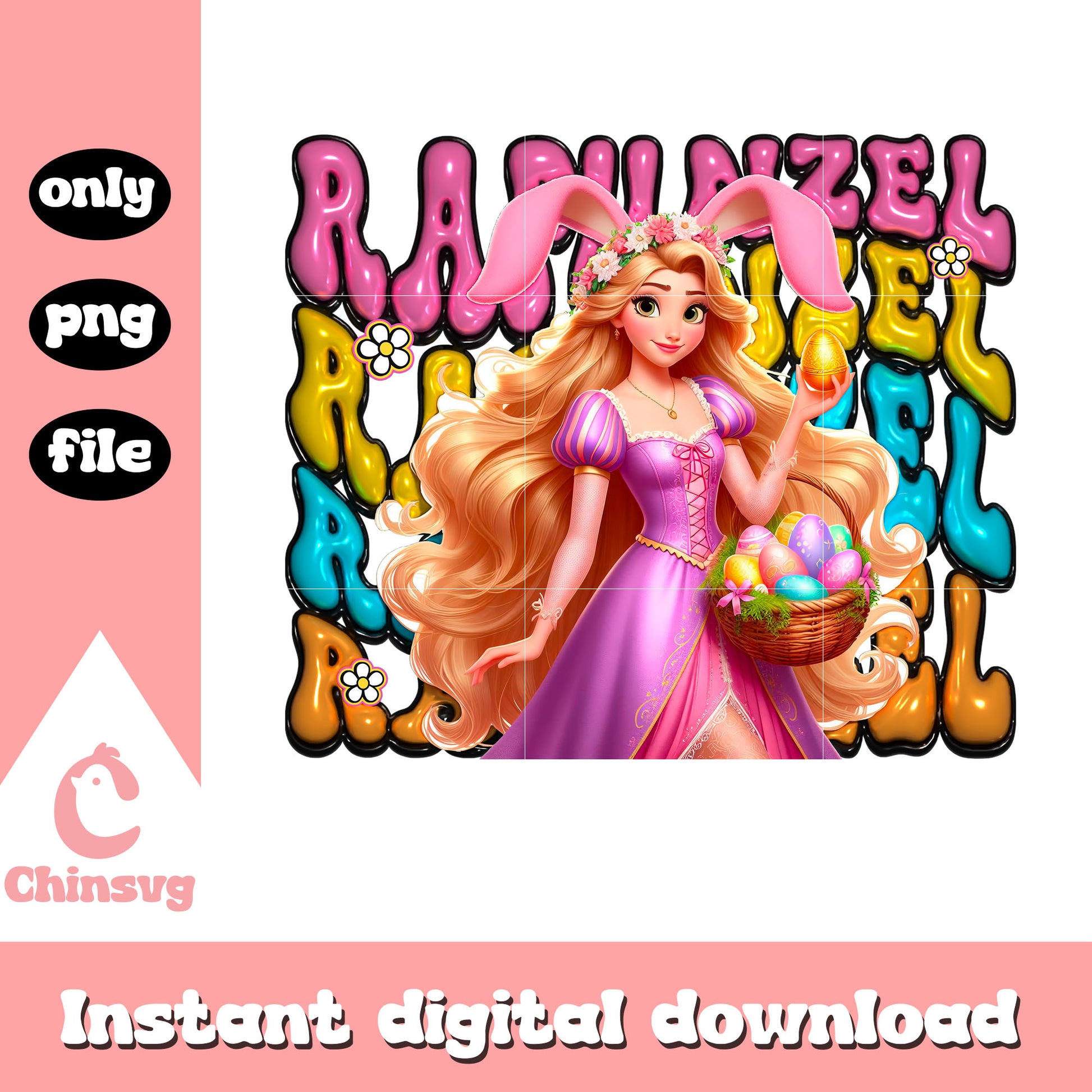 Rapunzel easter bunny design png, easter bunny png, disney png