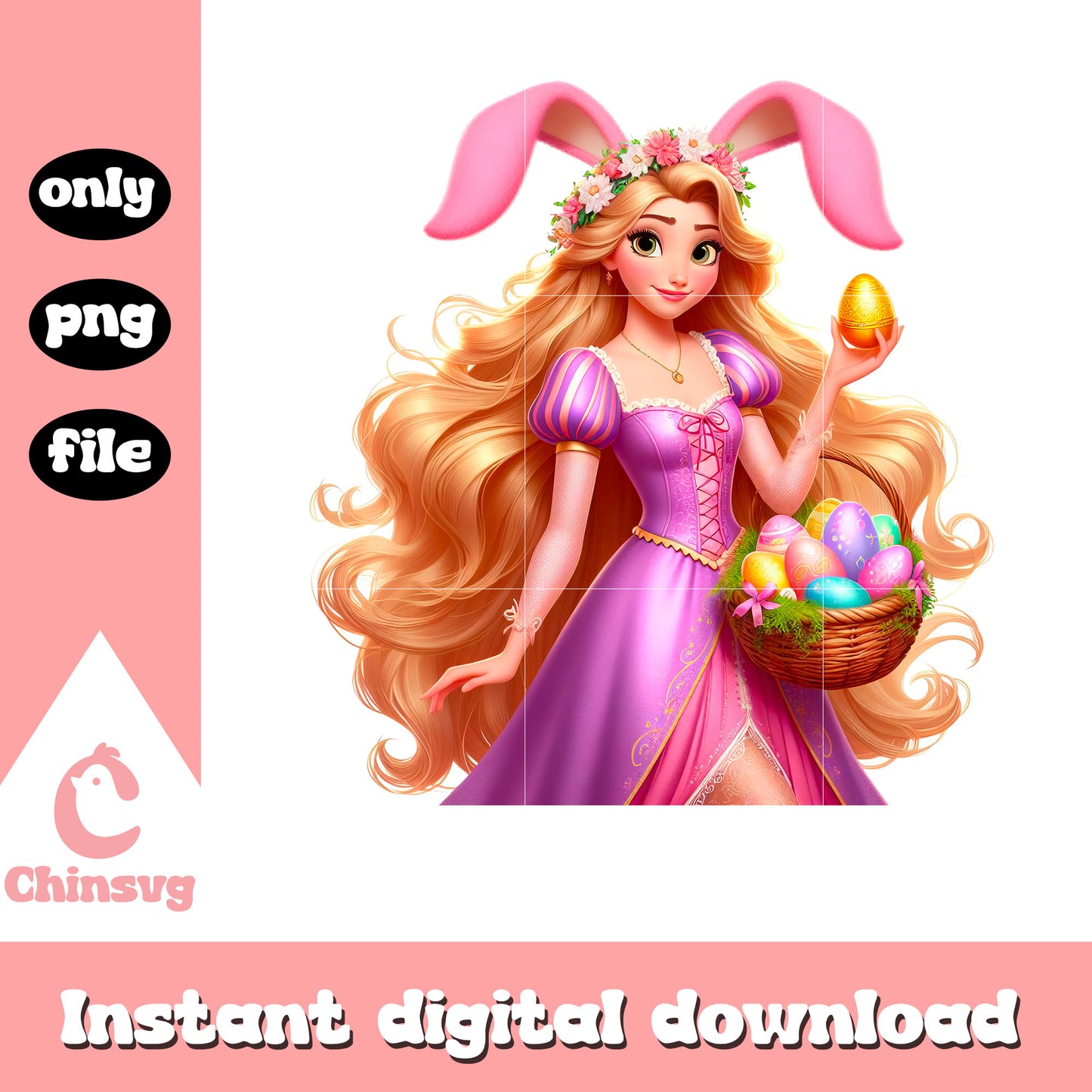 Rapunzel princess on easter day png, easter bunny png, princess png