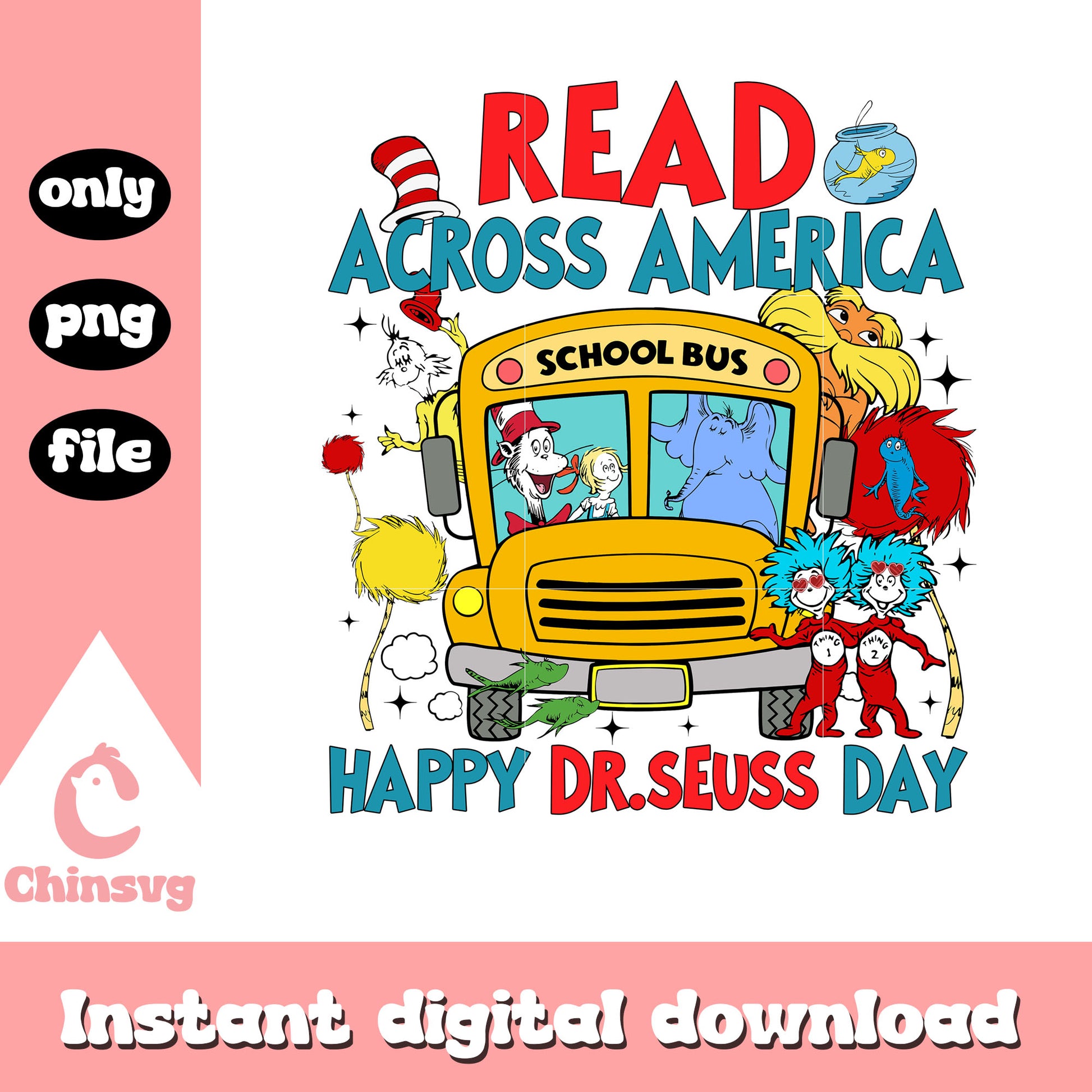 Read across america happy dr.seuss day png, school bus png