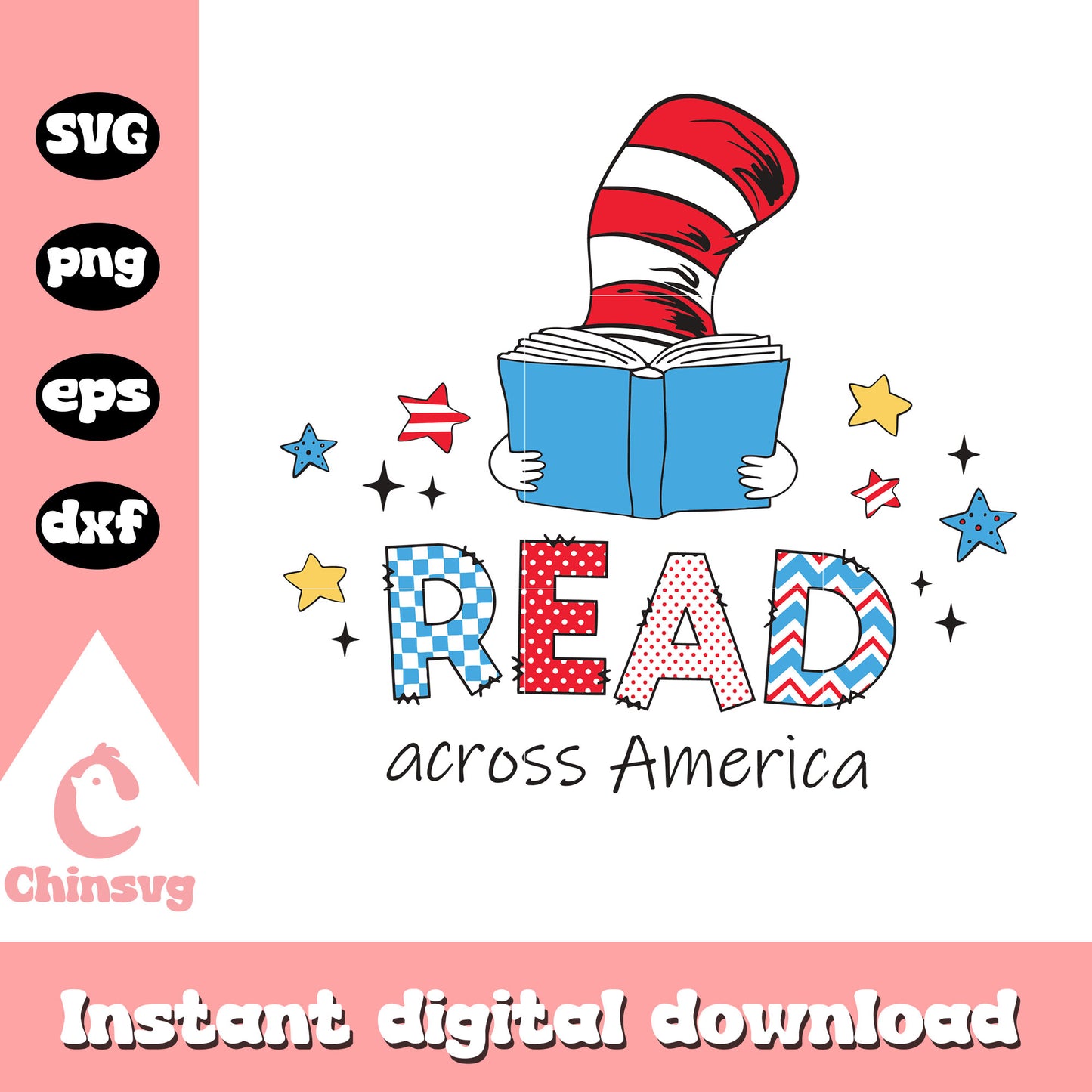 Read across america svg, cat in the hat svg, reading books svg