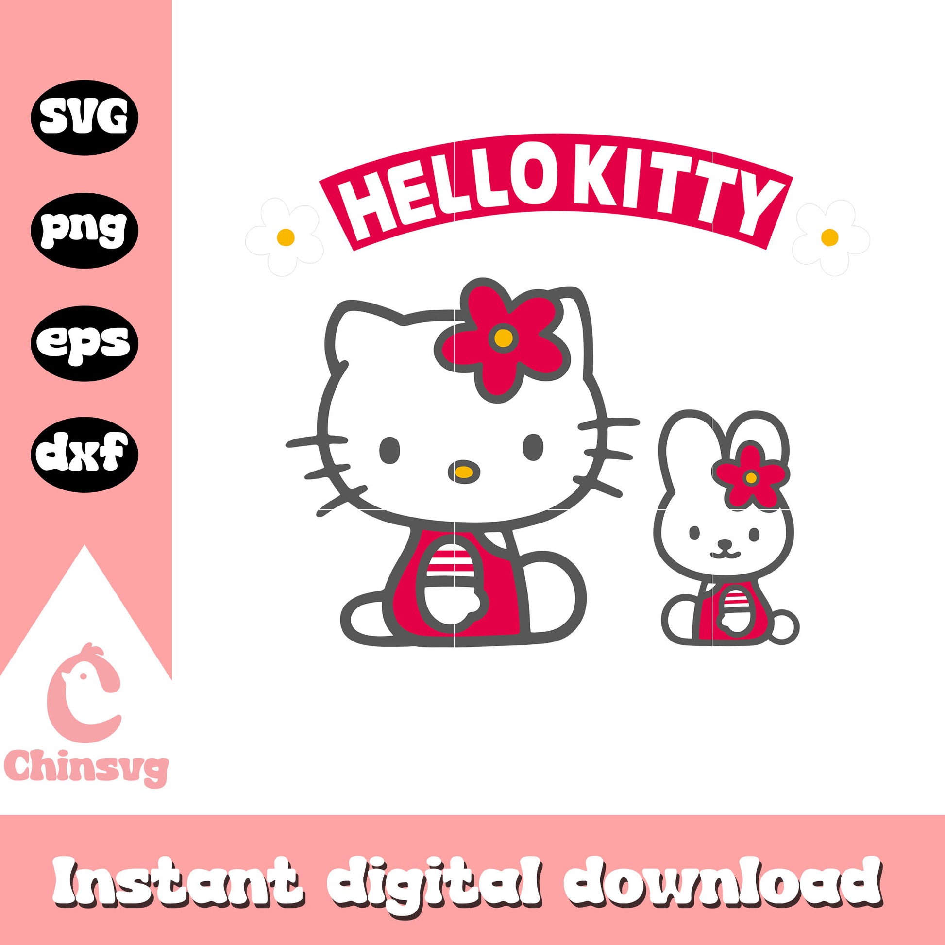 Red hello kitty cat and bunny svg, hello kitty cat svg, kitty cat svg