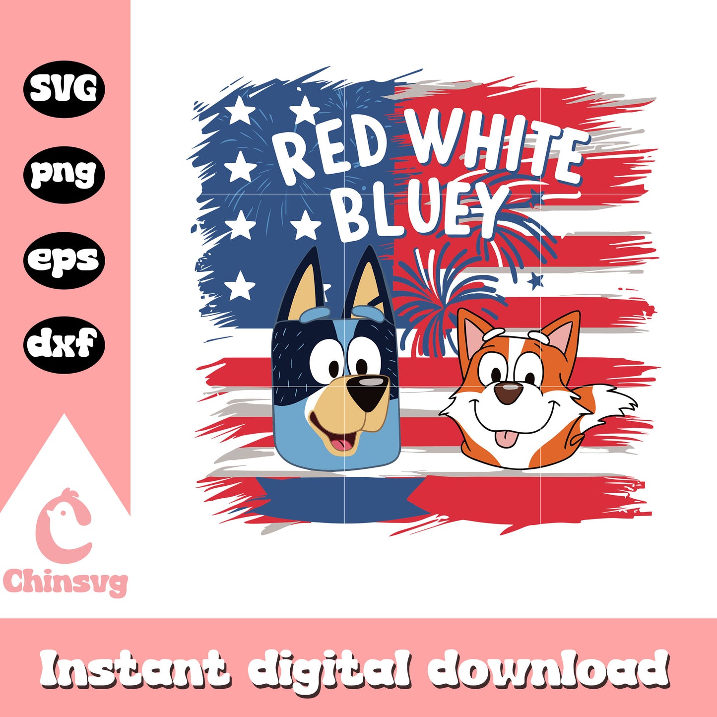 Red white bluey america flag design svg, Independence Day svg