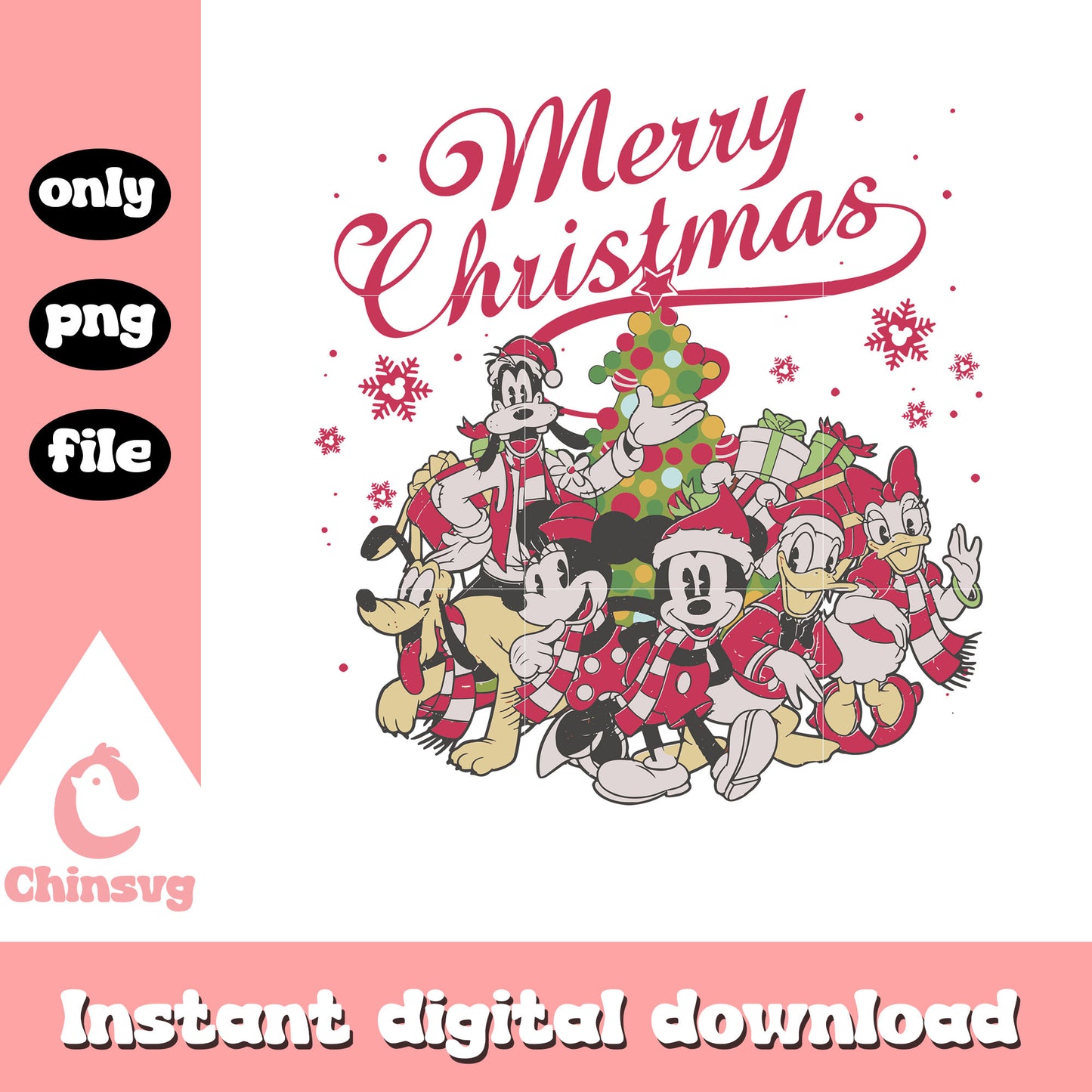 Retro merry christmas mickey characters png, mickey merry christmas png