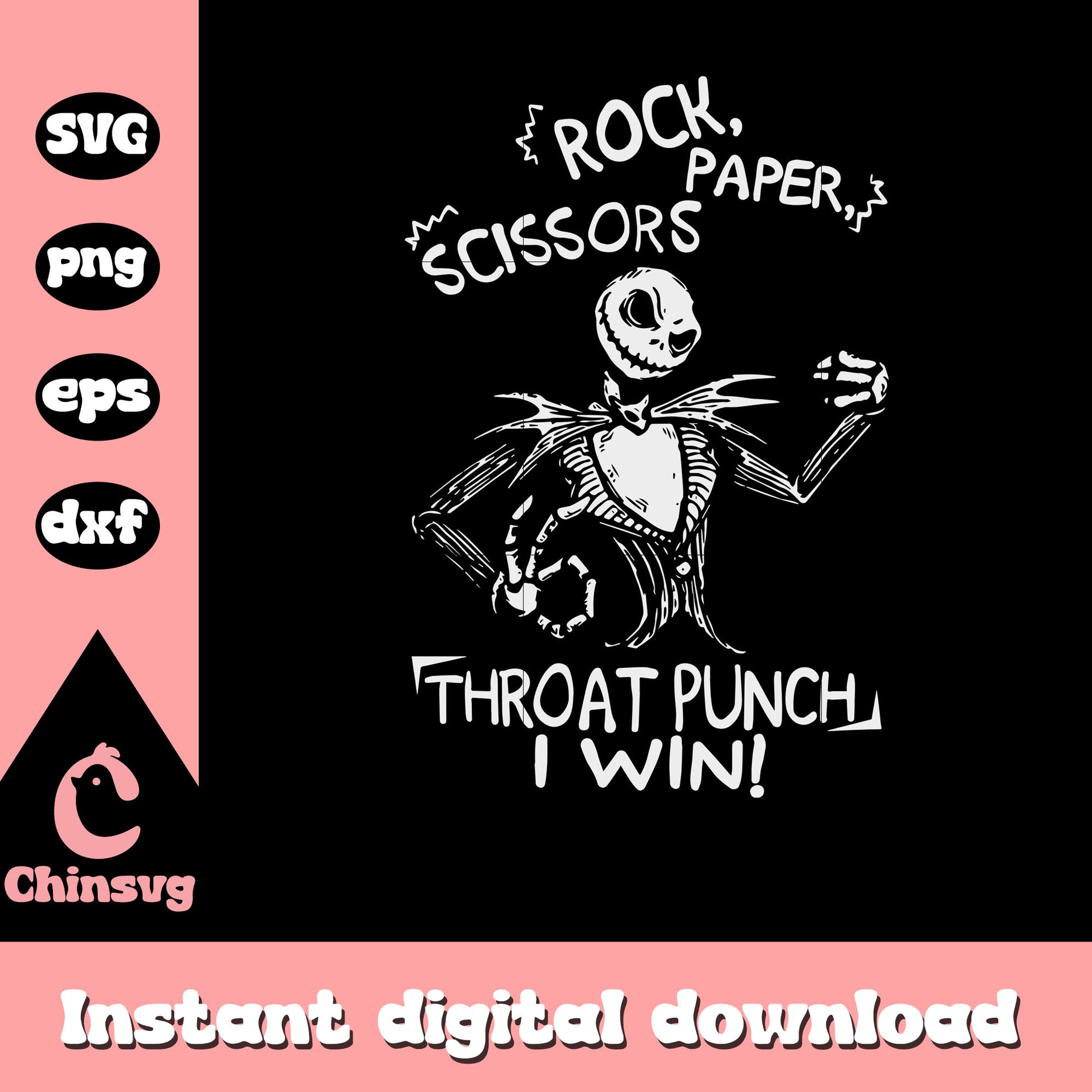 Rock paper scissors throat punch I win svg, skeleton svg