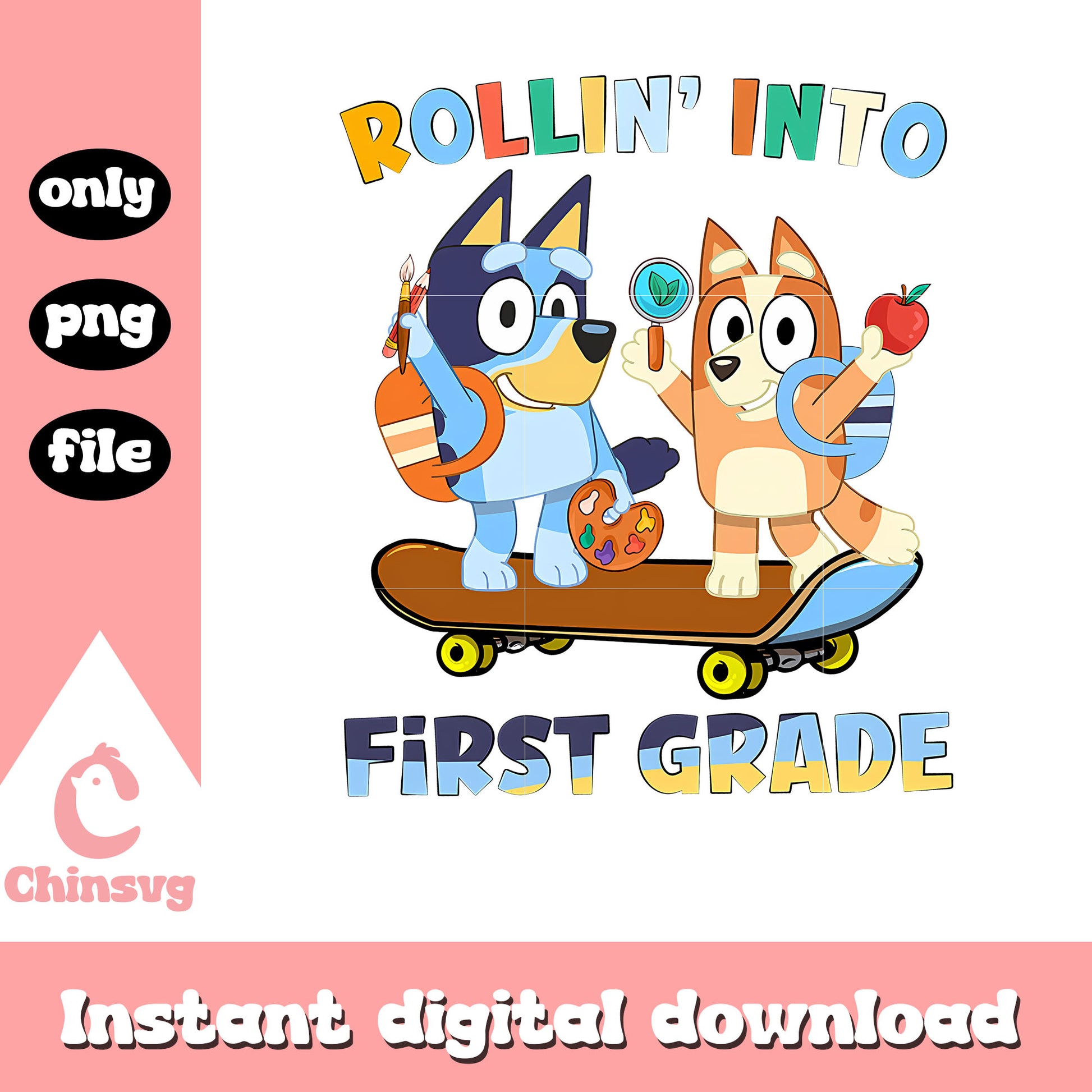 Rollin into first grade design png, bluey bingo cast​ png