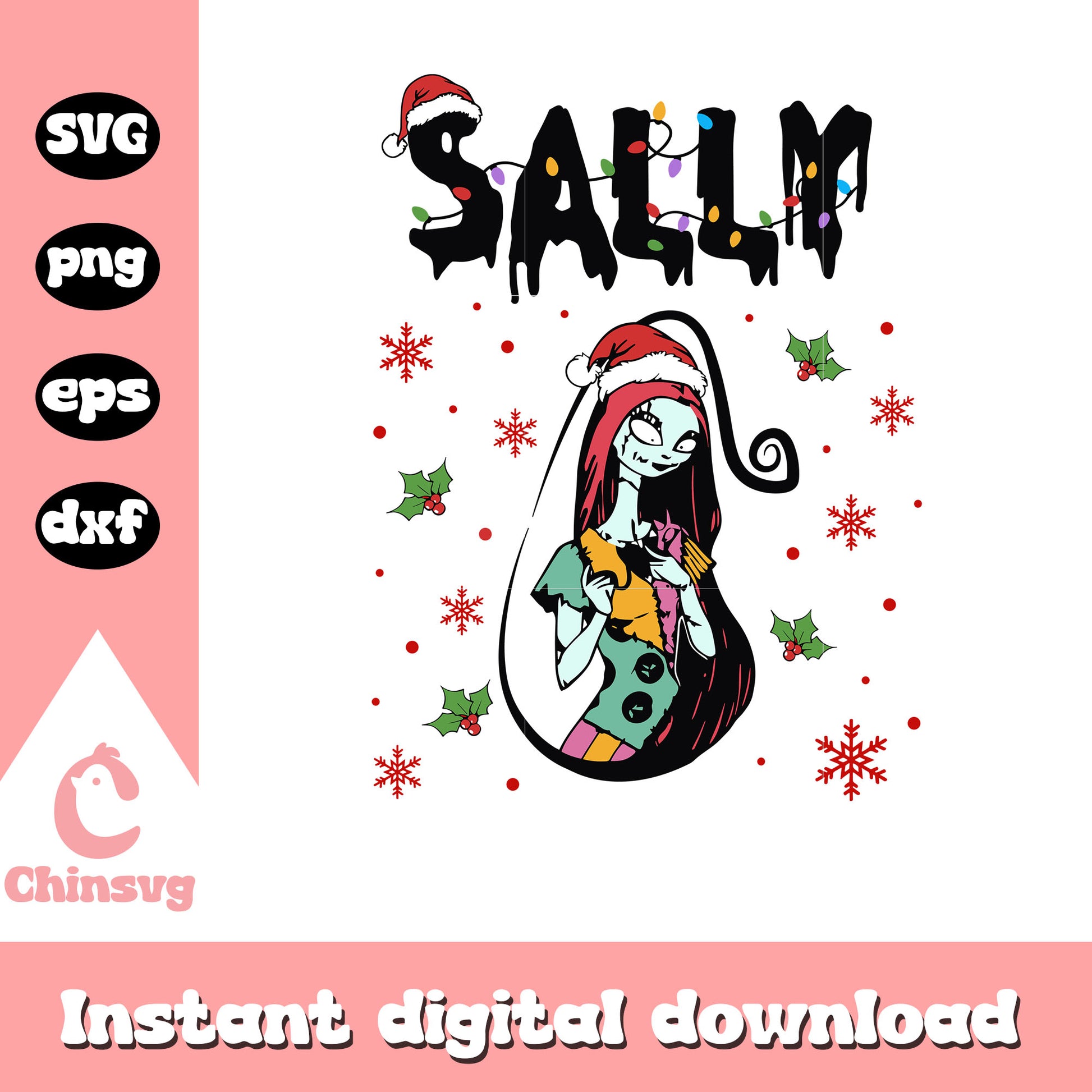 Sally character on christmas day svg, nightmare before christmas svg