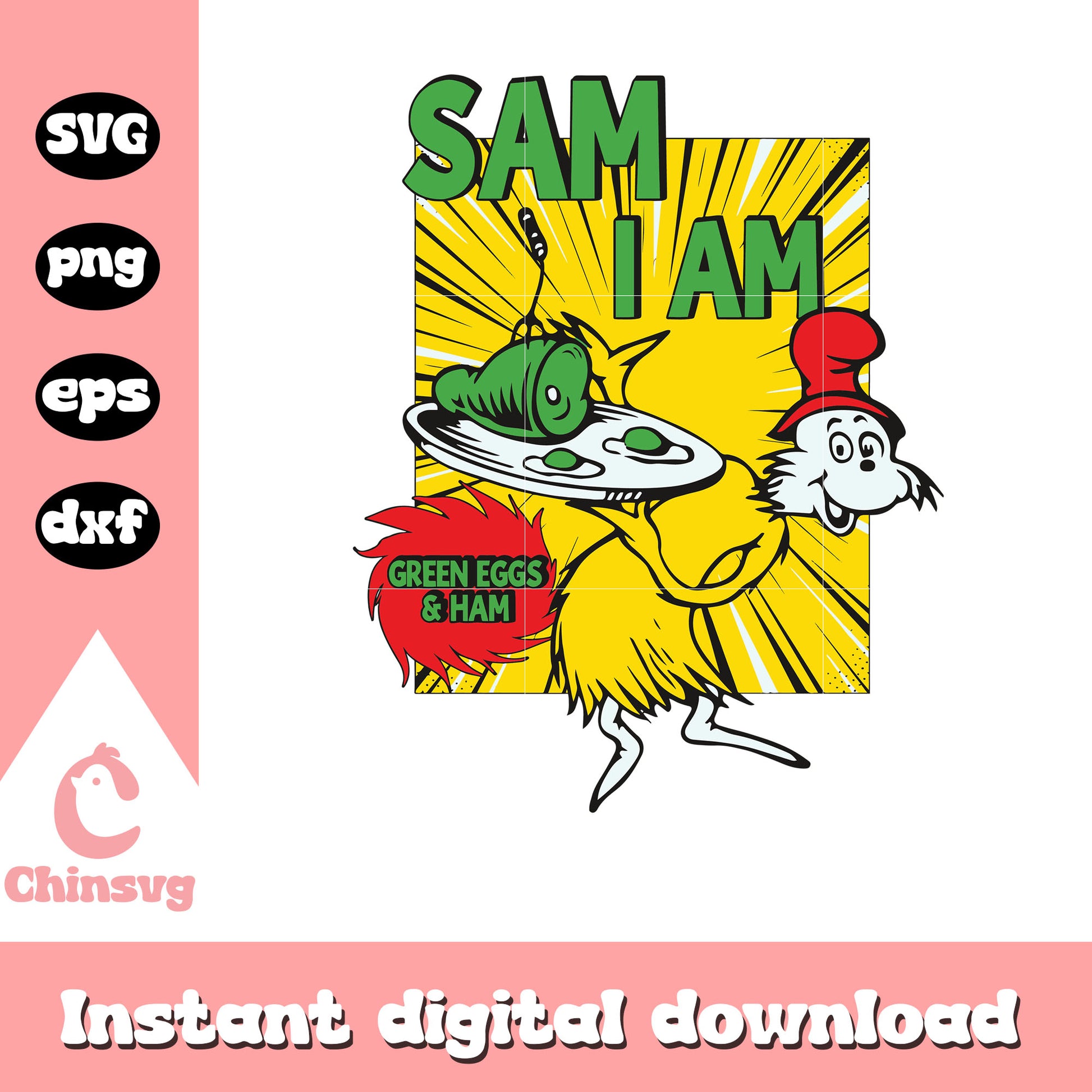 Sam I am character svg, green eggs and ham svg, sam I am svg