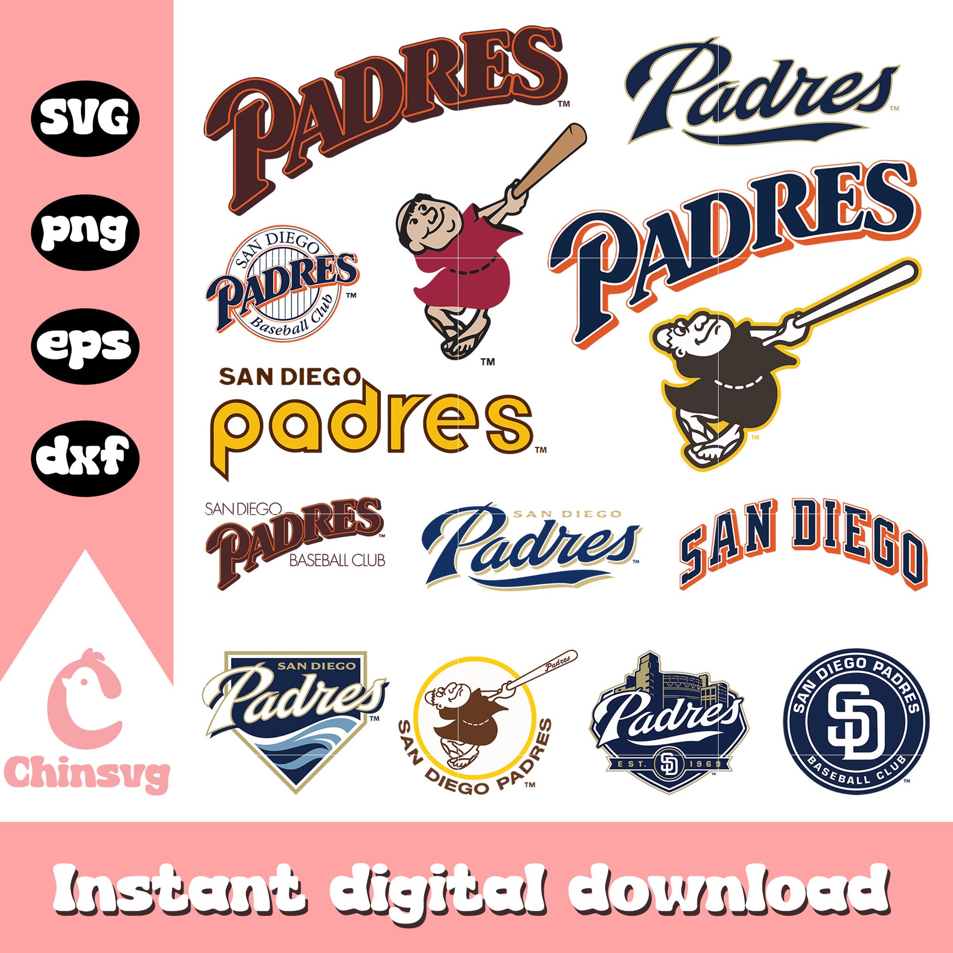 San diego padres logo design bundle svg, san diego padres​ svg