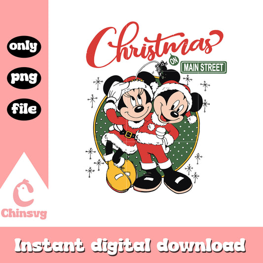 Santa mickey minnie christmas on main street png, minnie and mickey christmas​ png