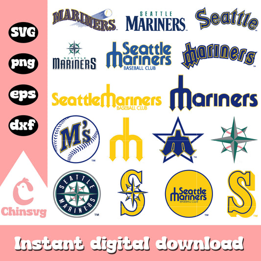 Seattle mariners logo design bundle svg, seattle mariners svg