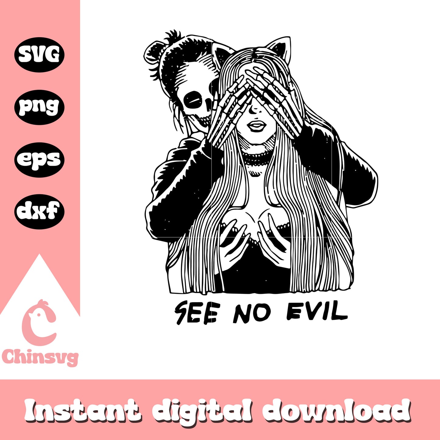 See no evil skeleton svg, skeleton and girl svg, love svg