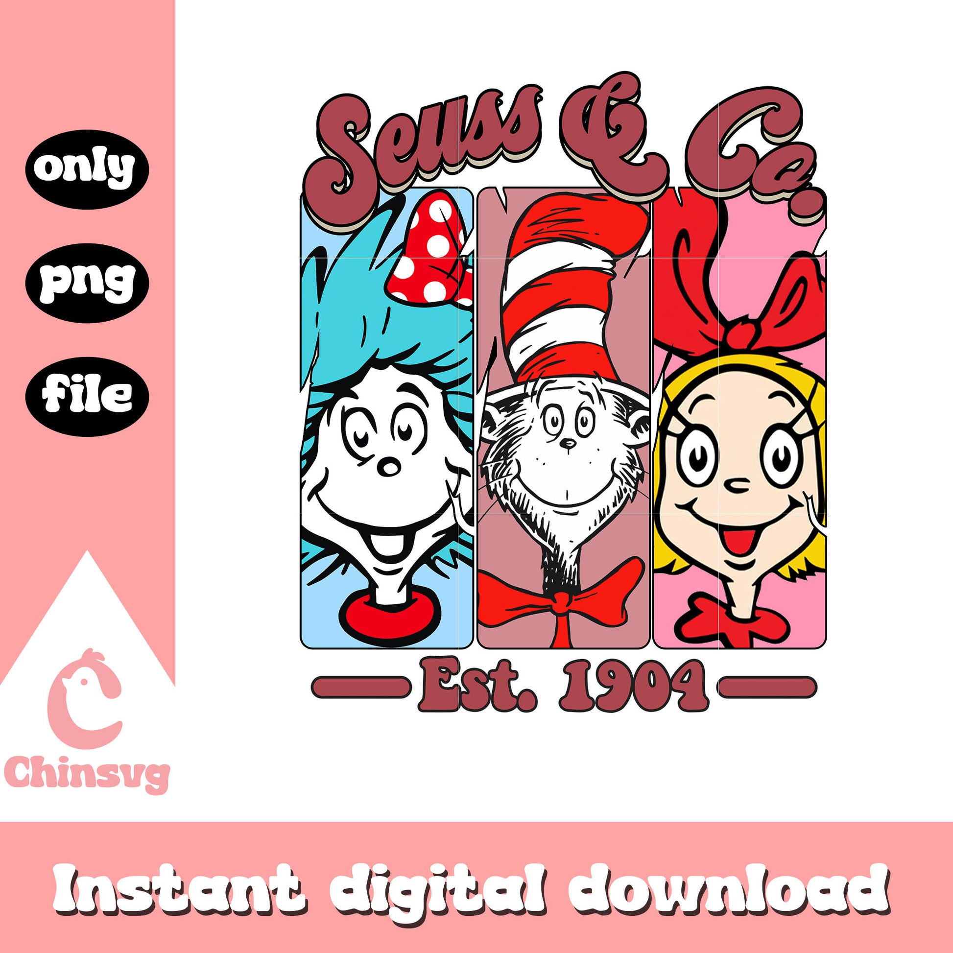 Seuss and co est 1904 png, dr seuss characters png, cartoon png