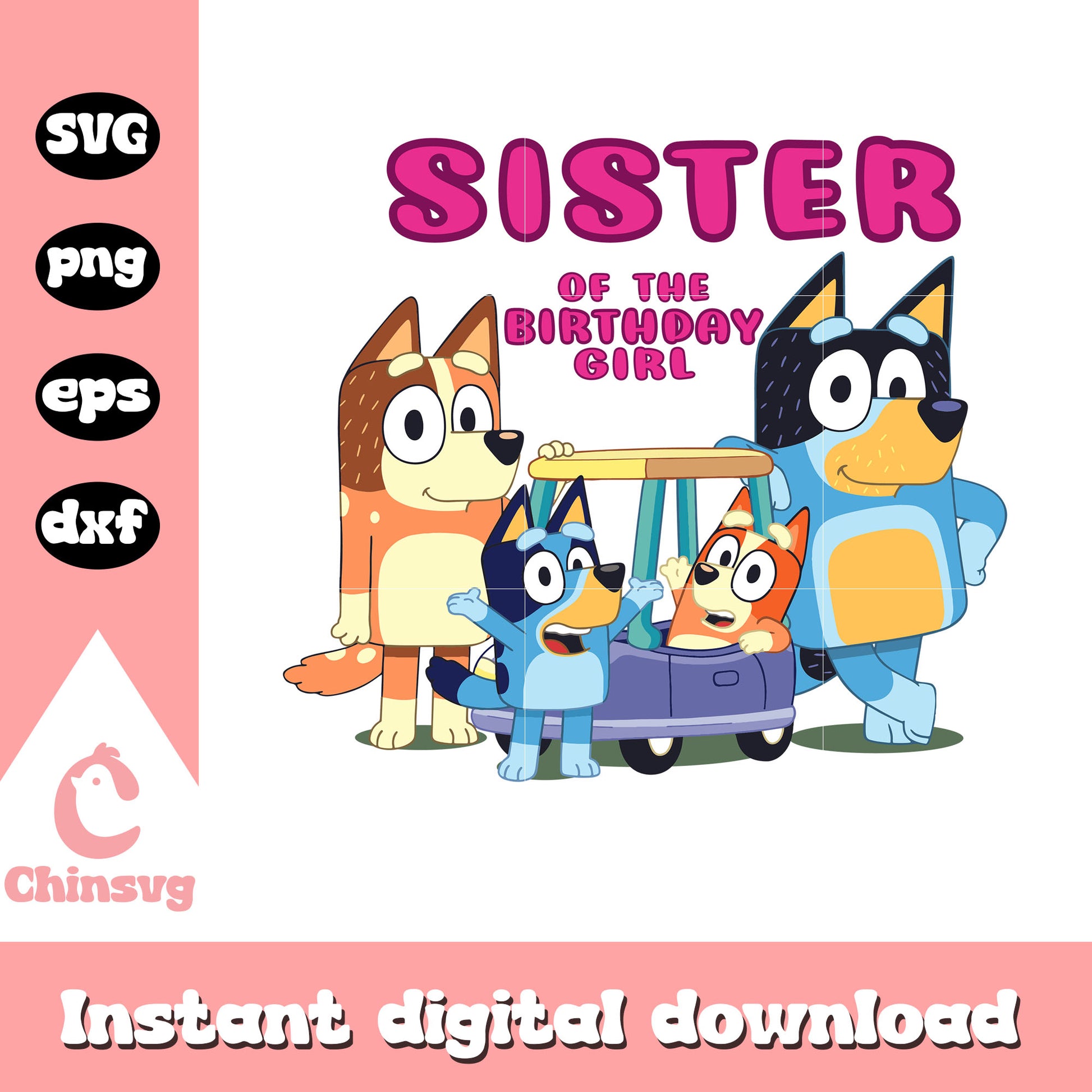 Sister of the birthday girl design svg, bluey and family svg