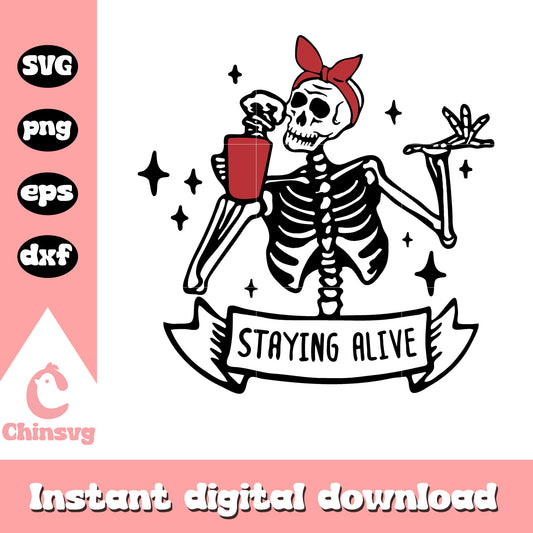 Skeleton Staying Alive svg, Skeleton and red bow svg, Skeleton svg