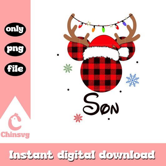 Son mickey ears reindeer plaid design png, mickey mouse christmas​ png