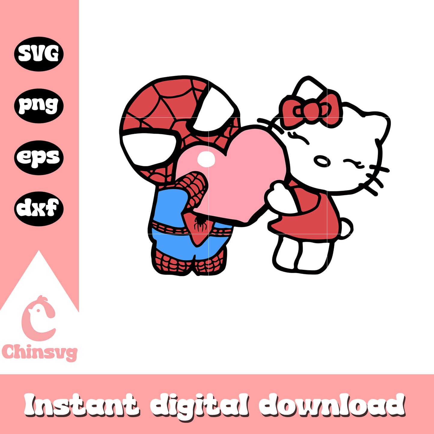 Spider and Kitty heart valentine svg, hello kitty valentines​ svg