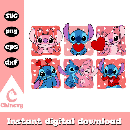 Stitch and angel love svg, stitch valentine, disney valentine svg