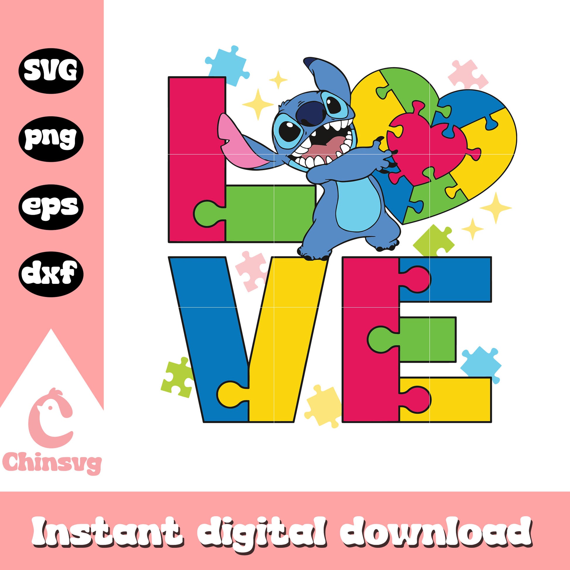 Stitch character autism love svg, autism awareness day svg 