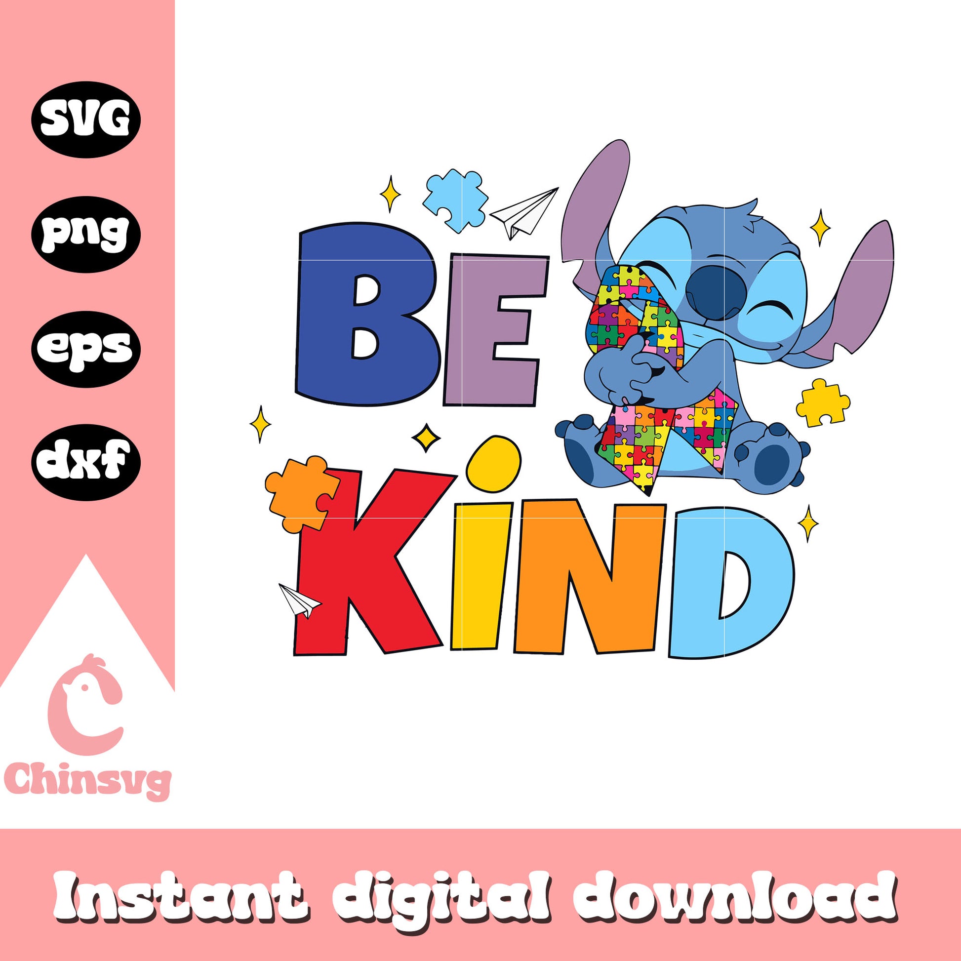 Stitch character be kind svg, autism awareness svg, disney svg