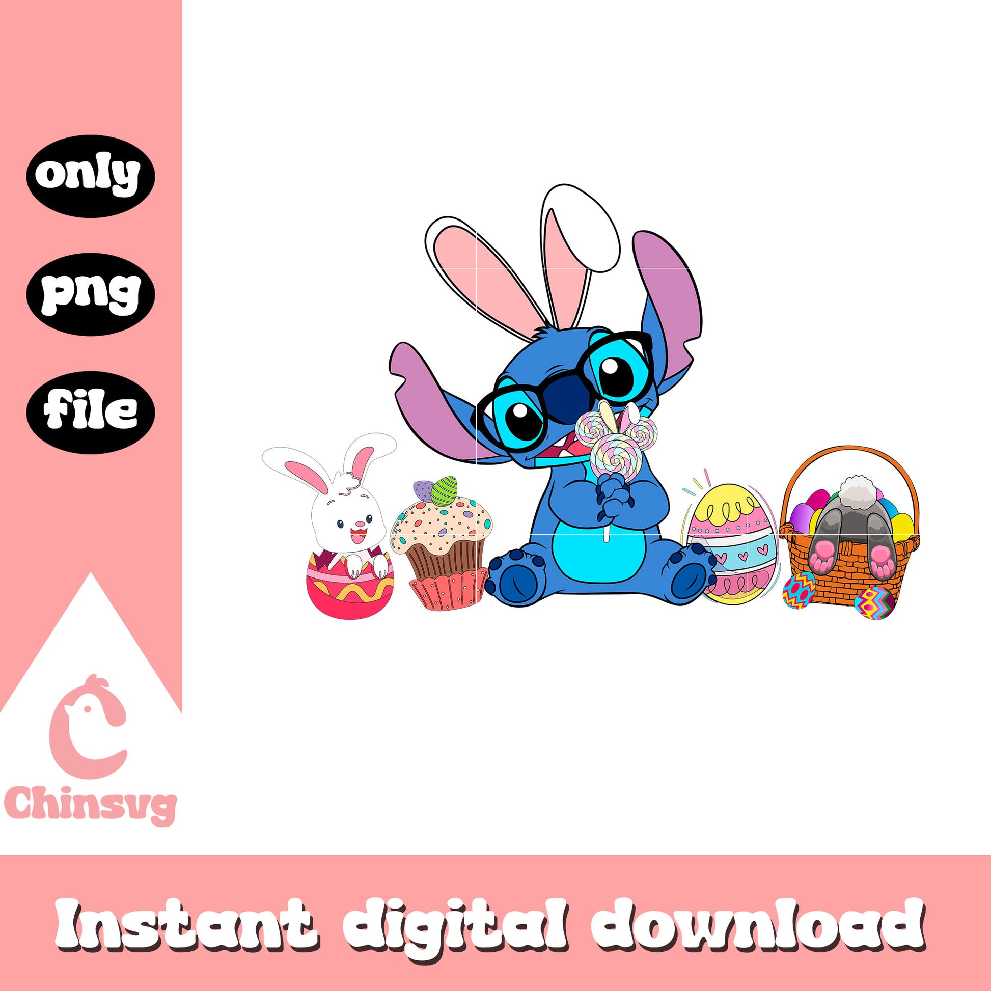 Stitch easter snack png, easter day png, disney character png