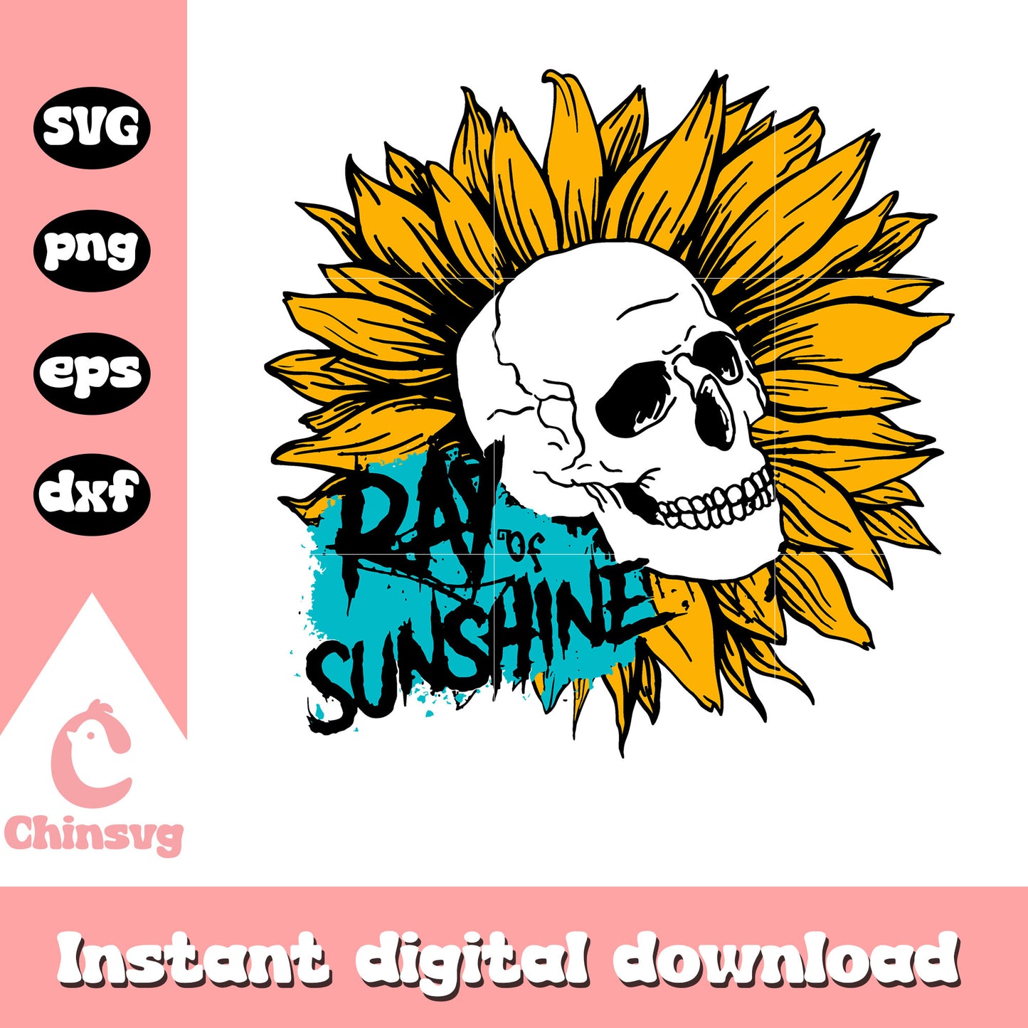 Sunflower and skull ray of sunshine svg, Sunflower svg