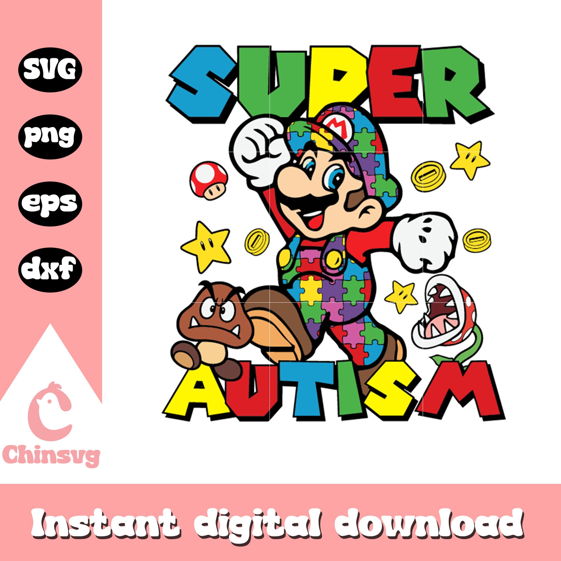 Super mario super autism svg, autism awareness svg, super mario svg