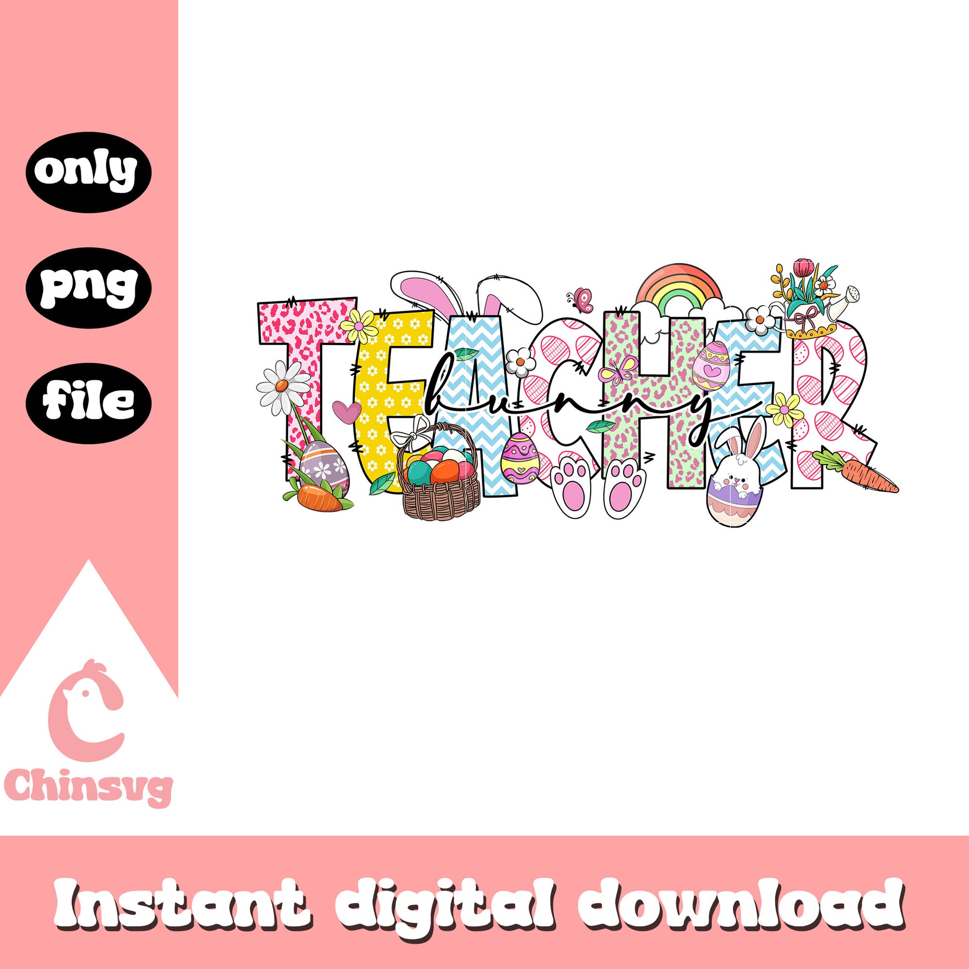 Teacher bunny font design png, easter bunny png, teacher png